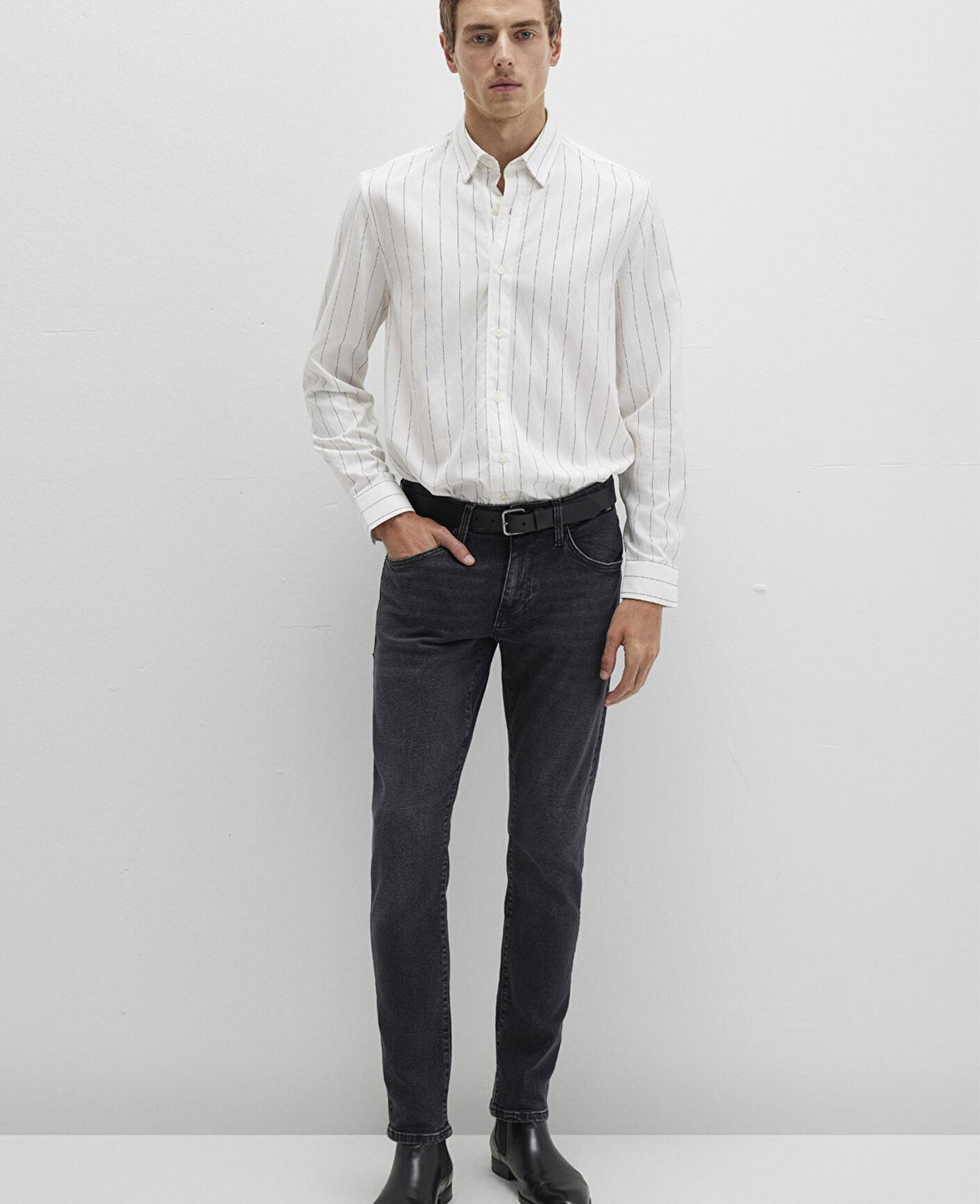 Mavi Çizgili Beyaz Gömlek Regular Fit / Normal Kesim 0211665-90898