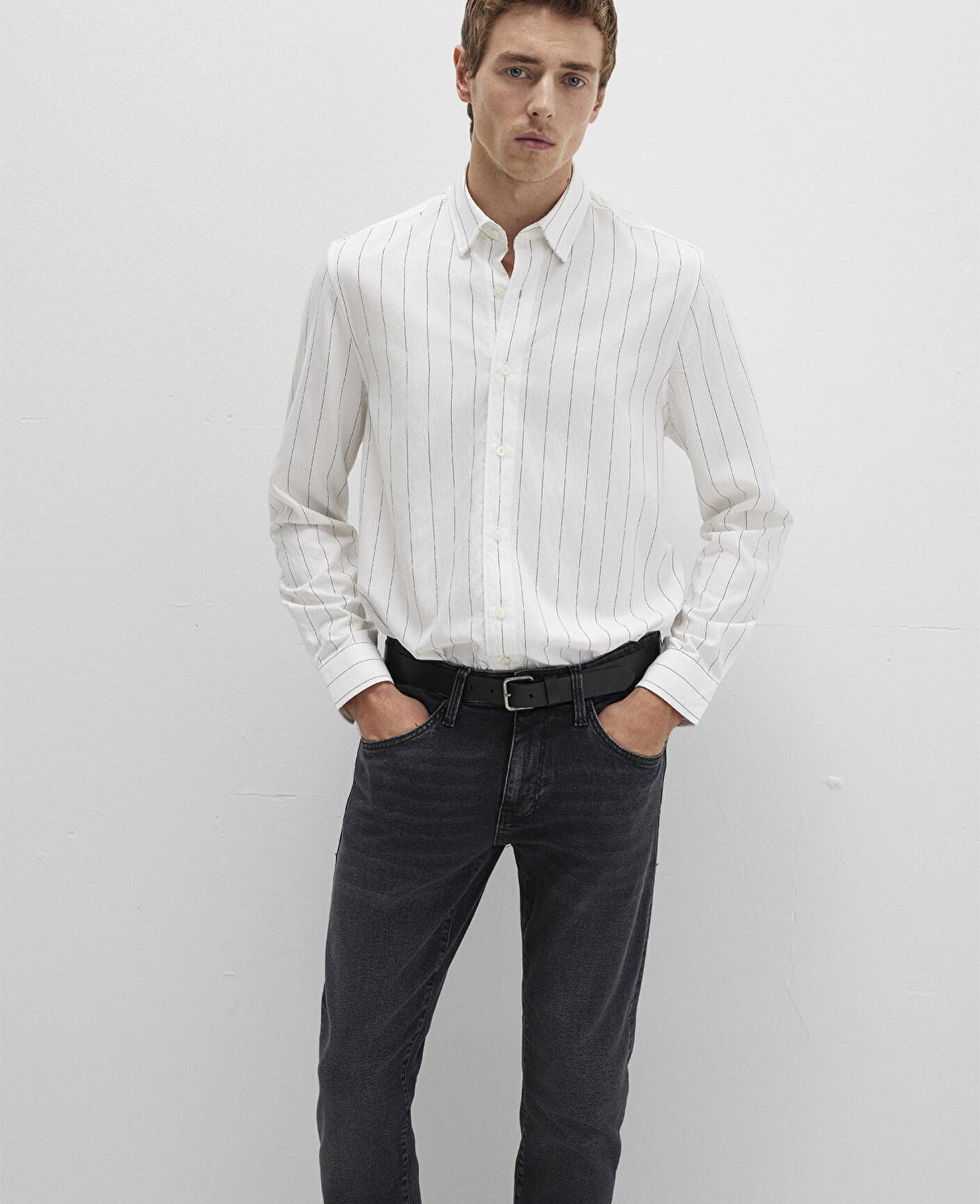 Mavi Çizgili Beyaz Gömlek Regular Fit / Normal Kesim 0211665-90898