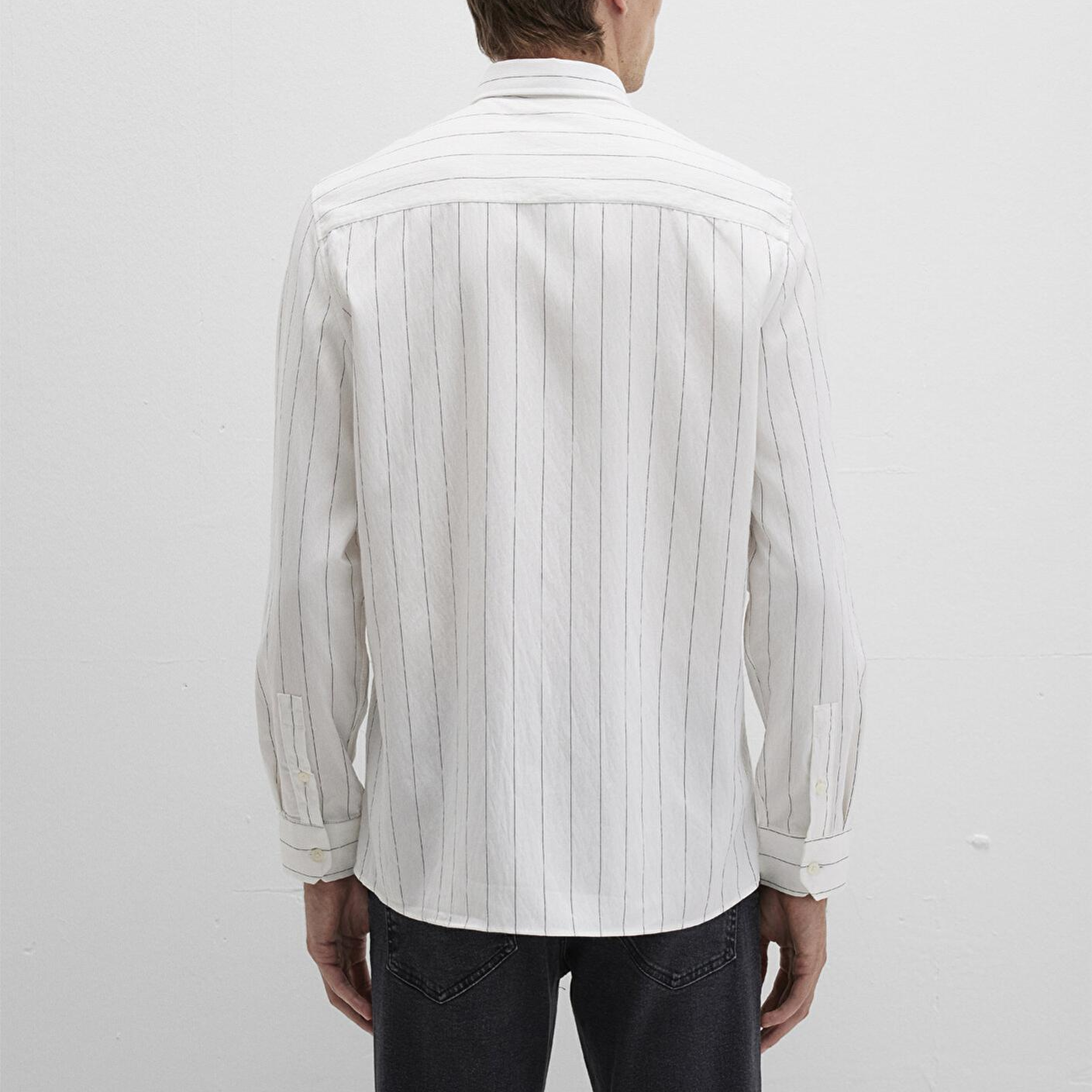 Mavi Çizgili Beyaz Gömlek Regular Fit / Normal Kesim 0211665-90898