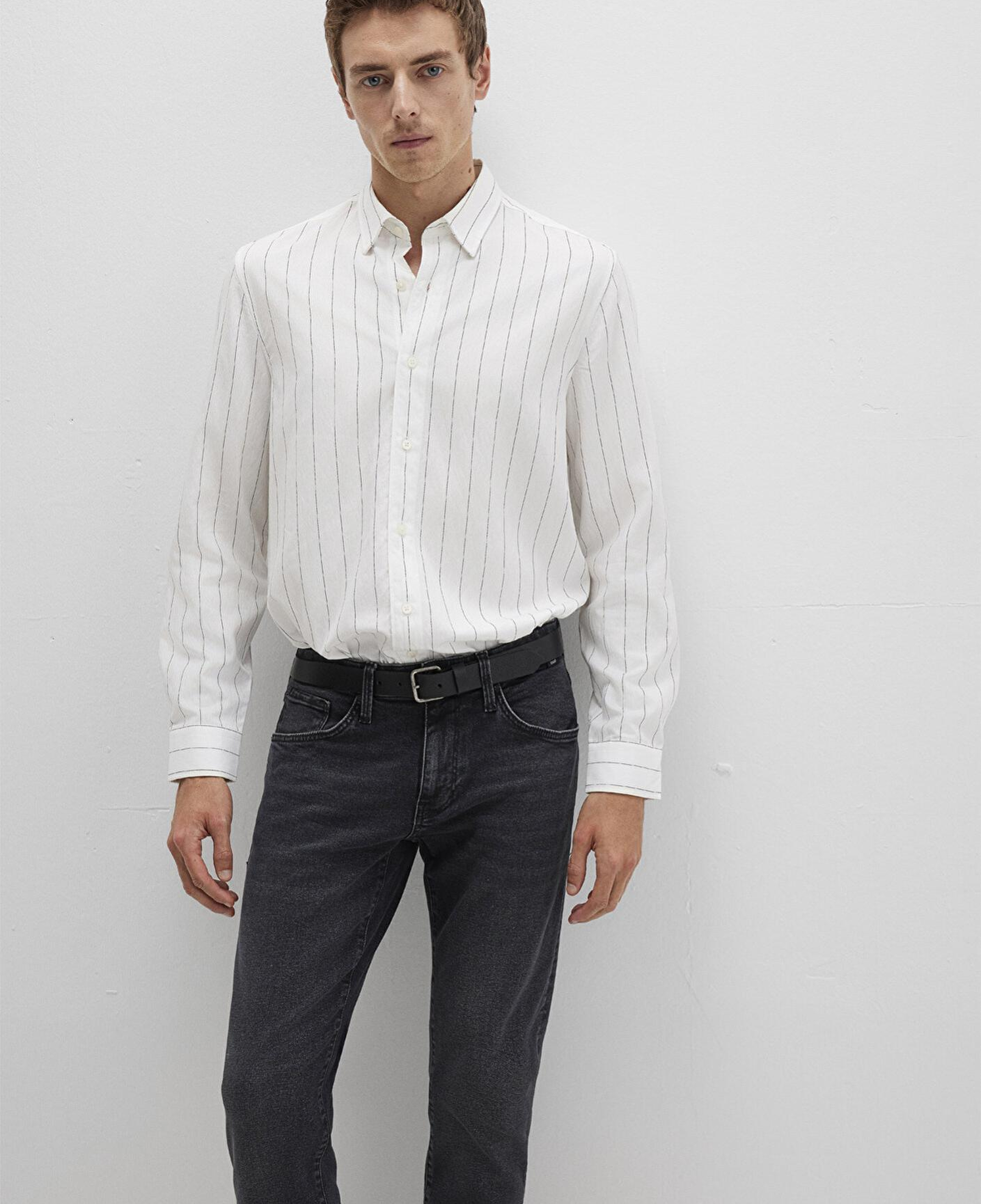 Mavi Çizgili Beyaz Gömlek Regular Fit / Normal Kesim 0211665-90898