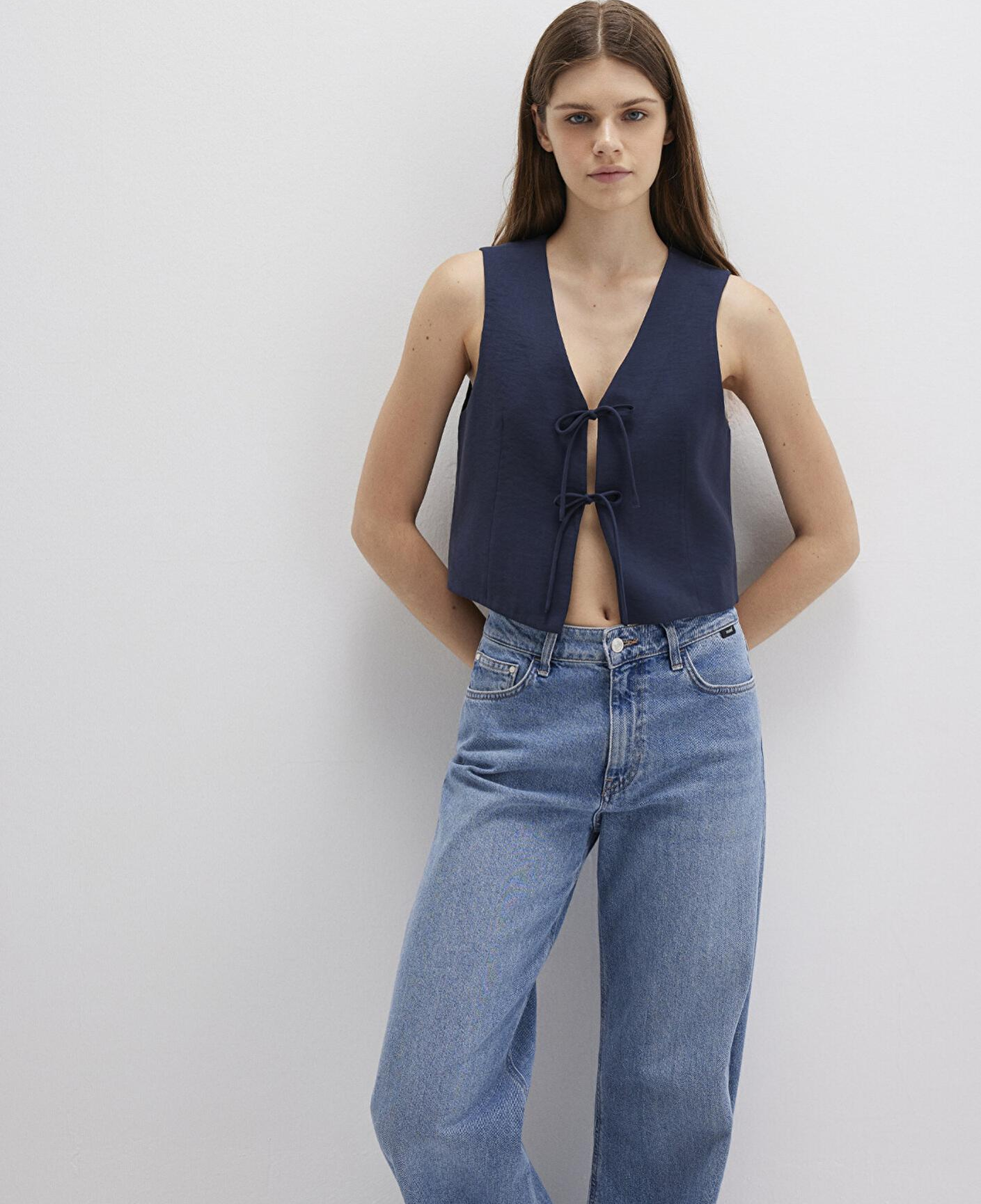 Mavi Bağcıklı Lacivert Bluz 1211200-82318