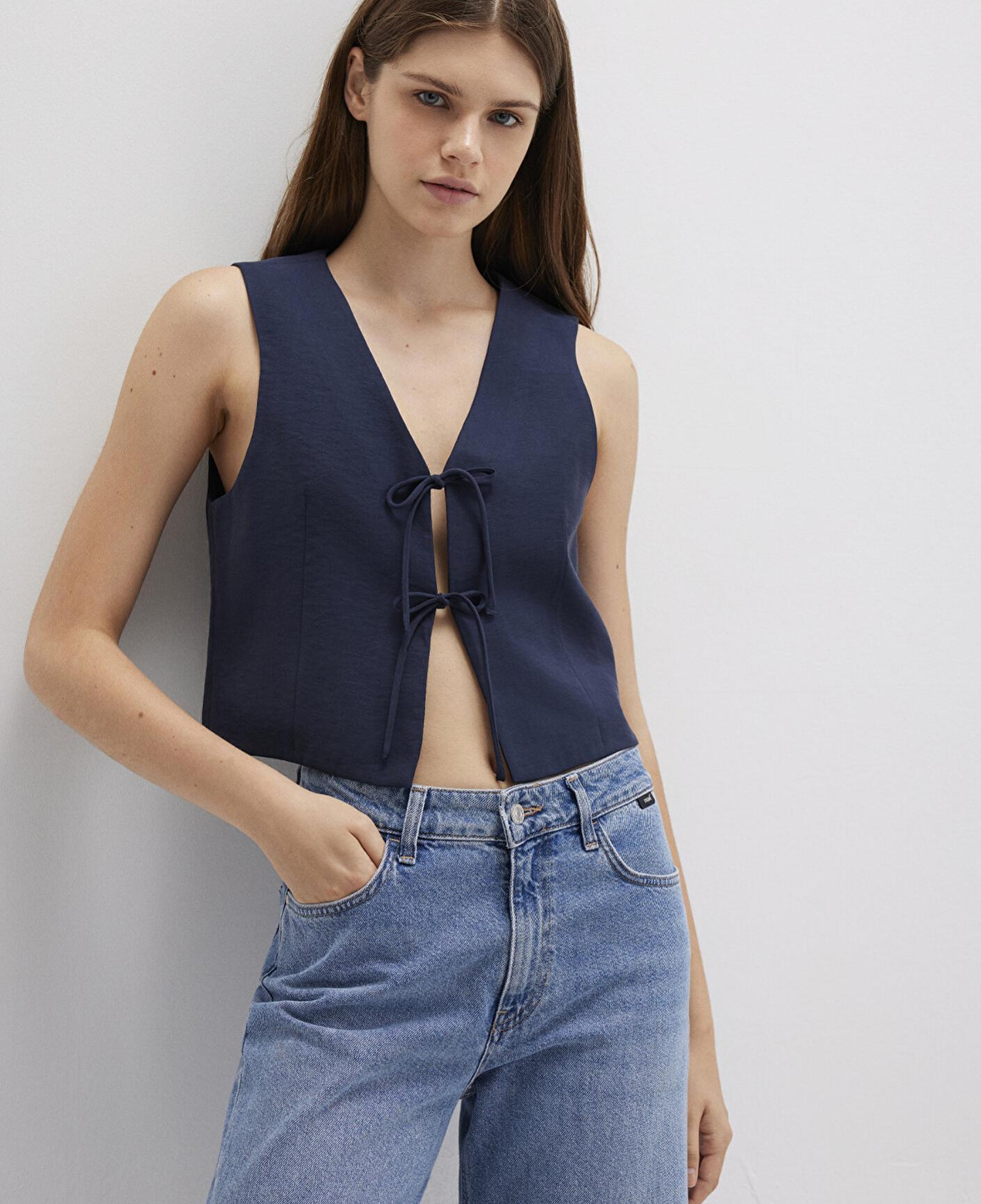 Mavi Bağcıklı Lacivert Bluz 1211200-82318