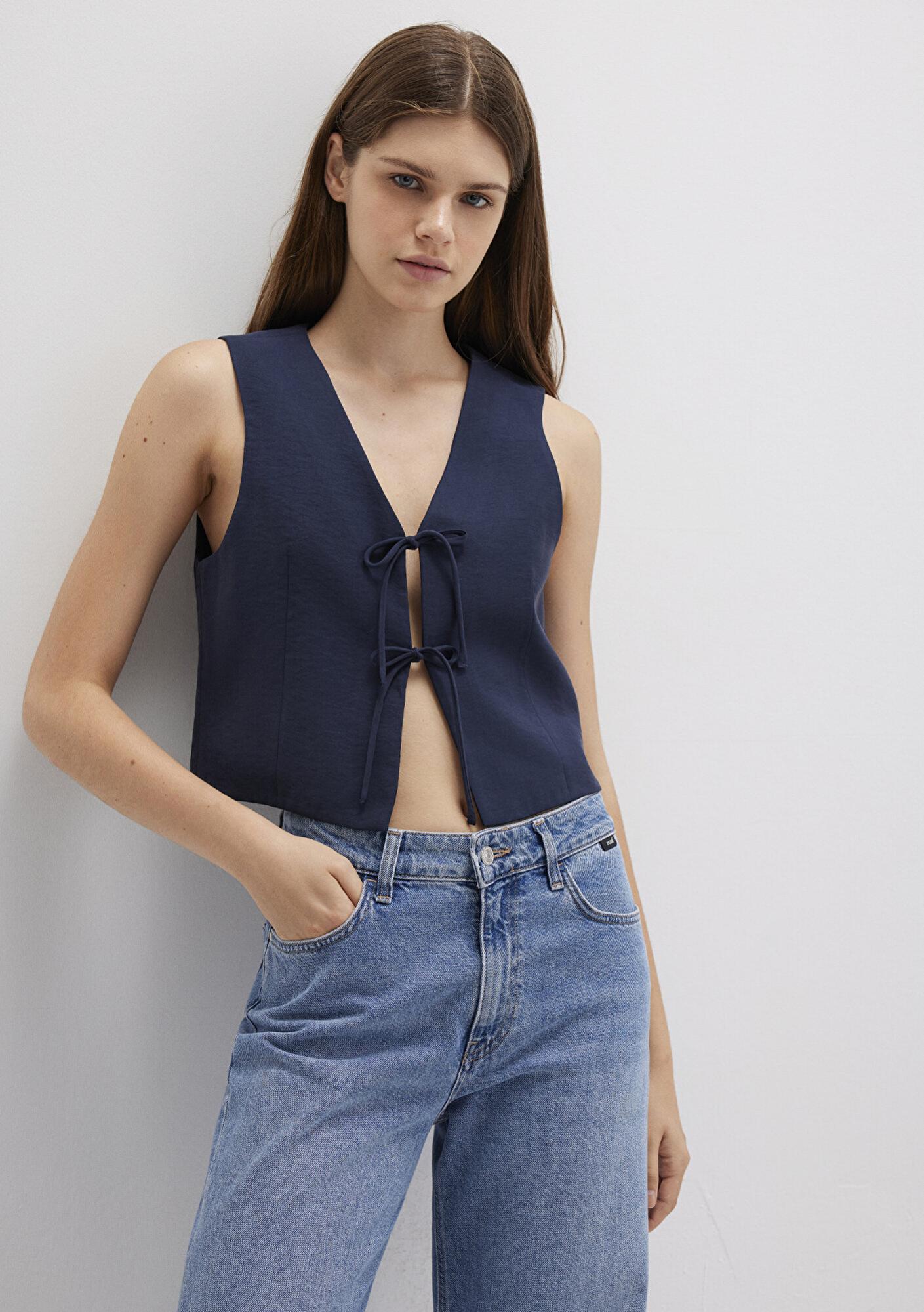 Mavi Bağcıklı Lacivert Bluz 1211200-82318