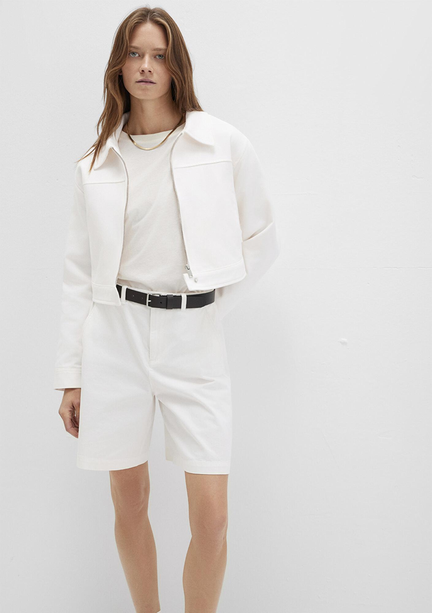 Mavi Ekru Kısa Ceket Fitted / Vücuda Oturan Kesim 1110770-70057