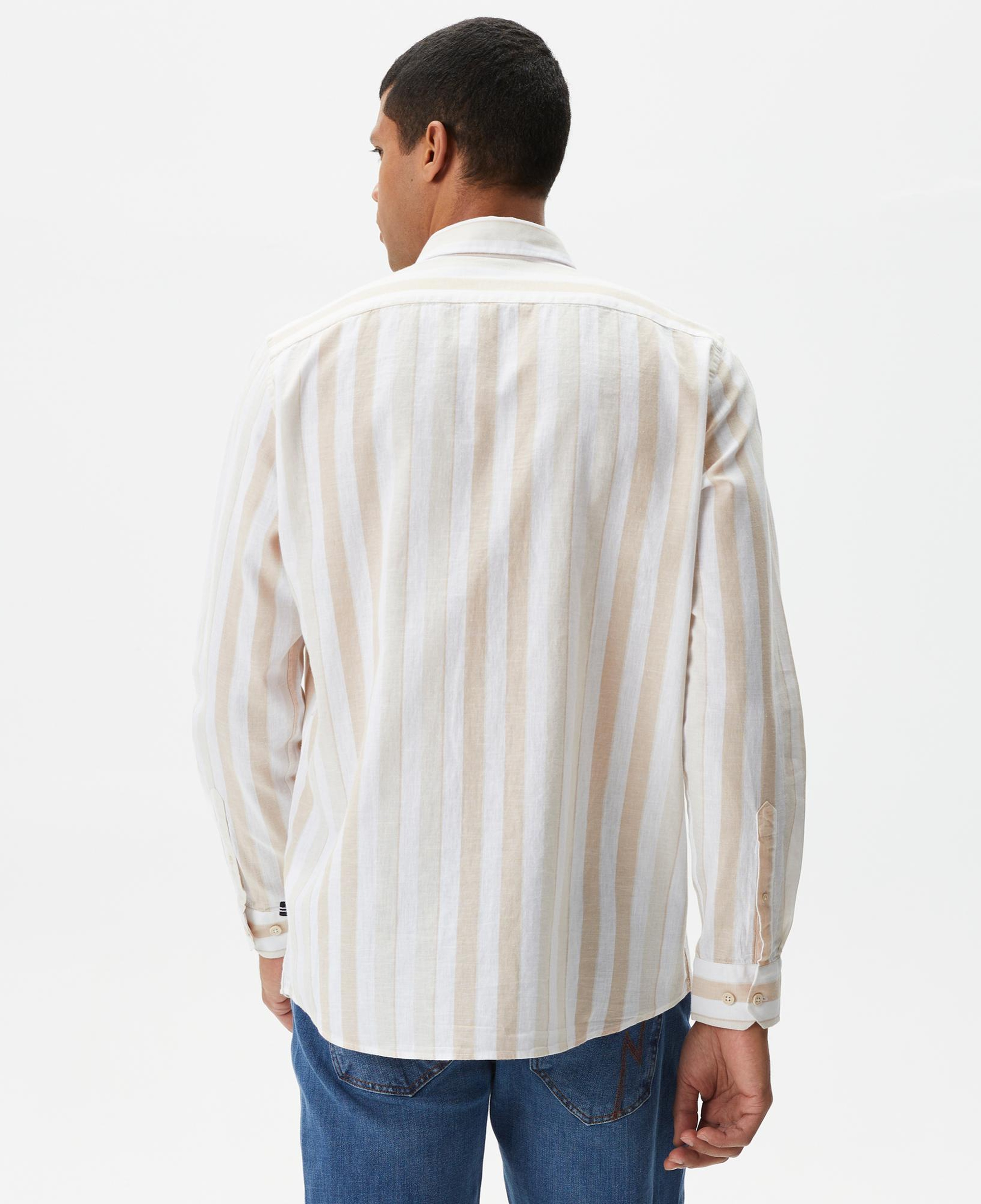 Nautica Erkek Kırık Beyaz Classic Fit Uzun Kollu Çizgili Keten Gömlek