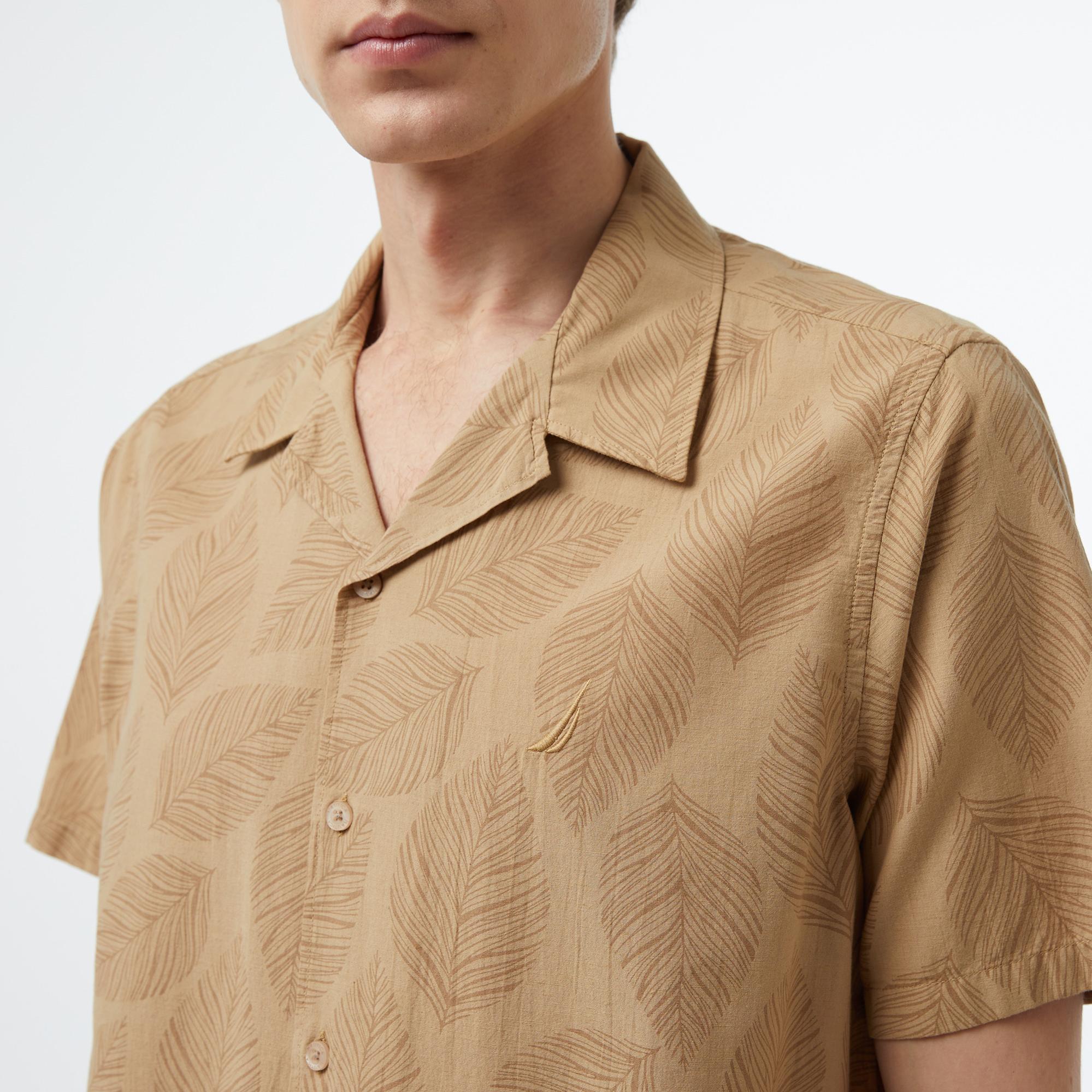 Nautica Erkek Bej Classic Fit Kısa Kollu Gömlek