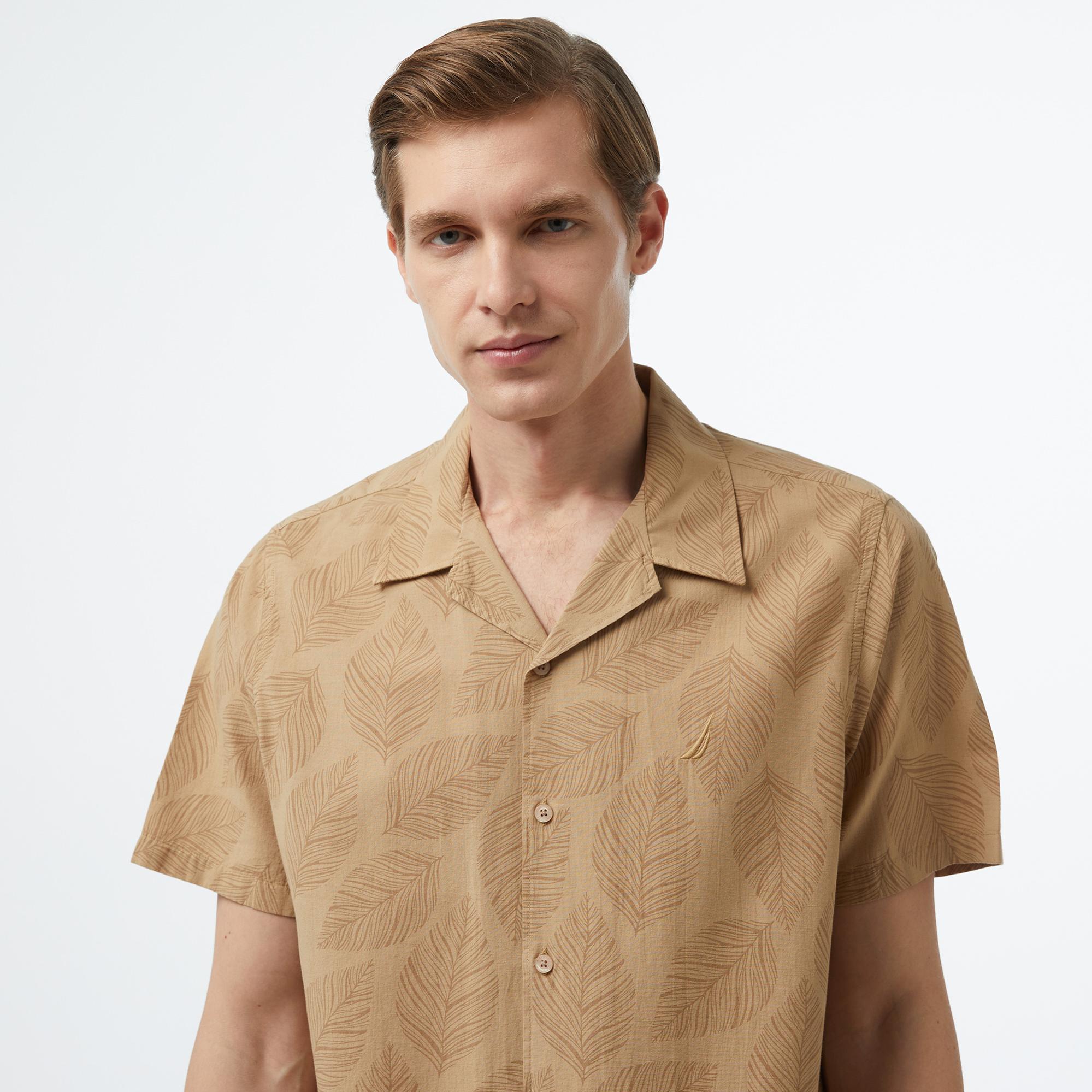 Nautica Erkek Bej Classic Fit Kısa Kollu Gömlek