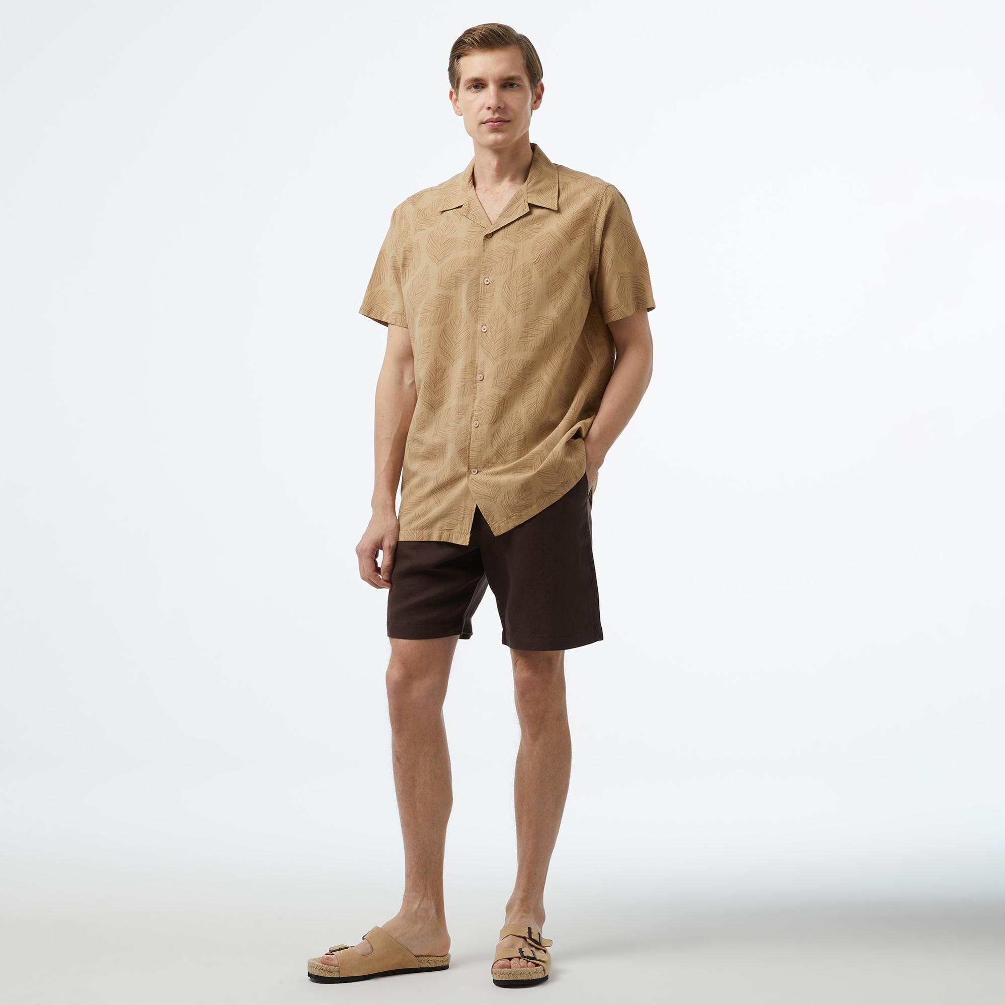 Nautica Erkek Bej Classic Fit Kısa Kollu Gömlek