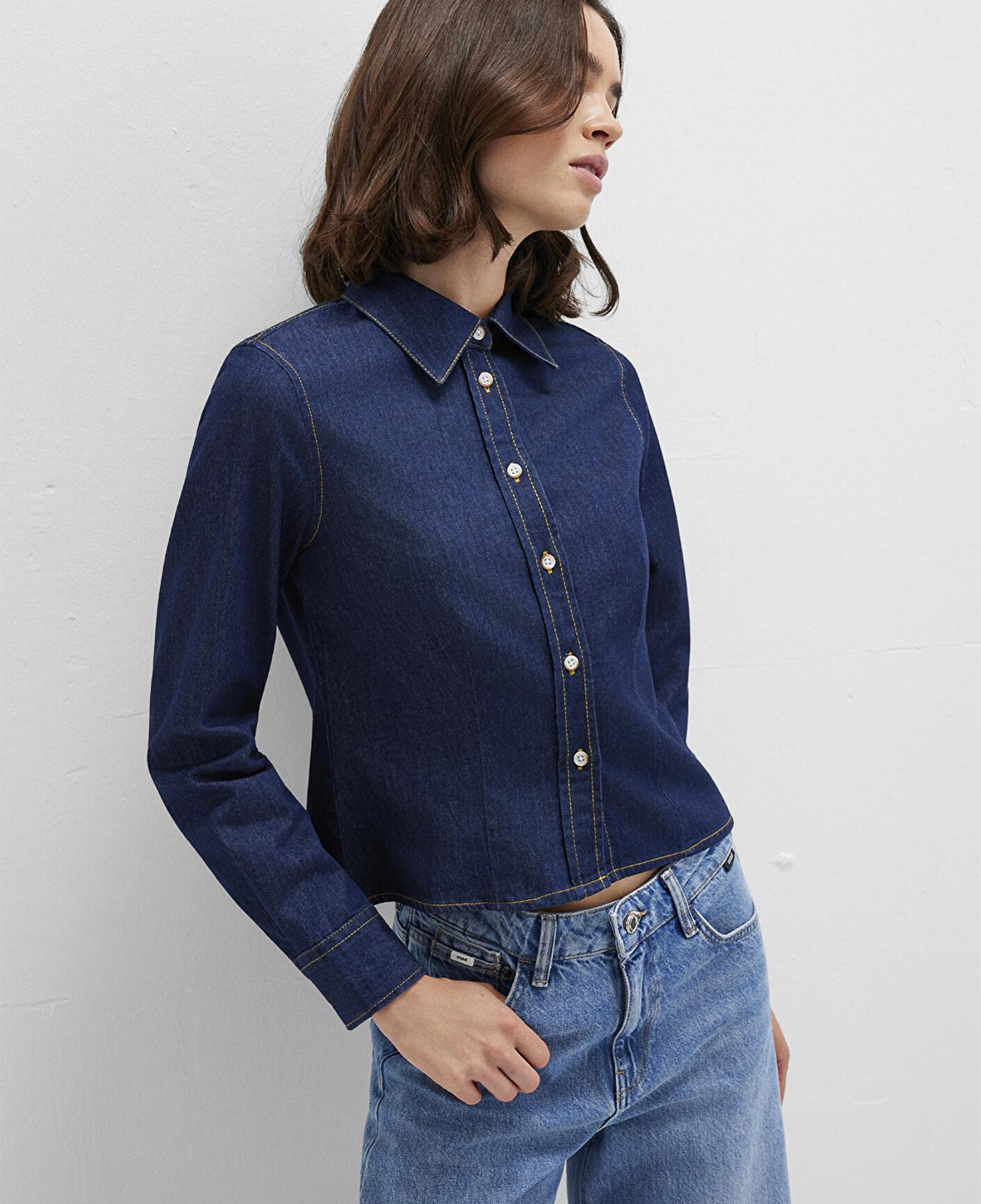 Mavi Lacivert Denim Gömlek Slim Fit / Dar Kesim 1211178-85481