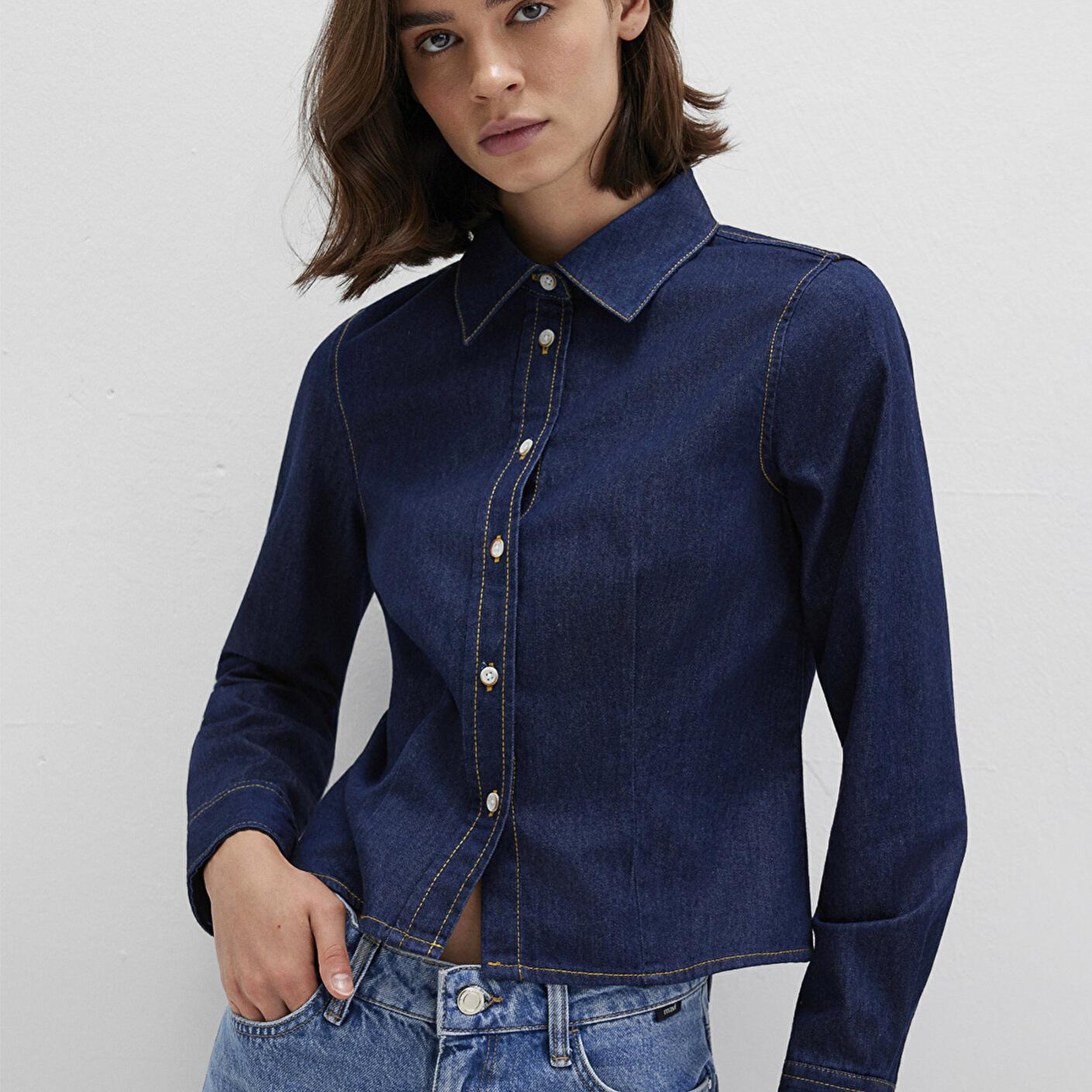 Mavi Lacivert Denim Gömlek Slim Fit / Dar Kesim 1211178-85481