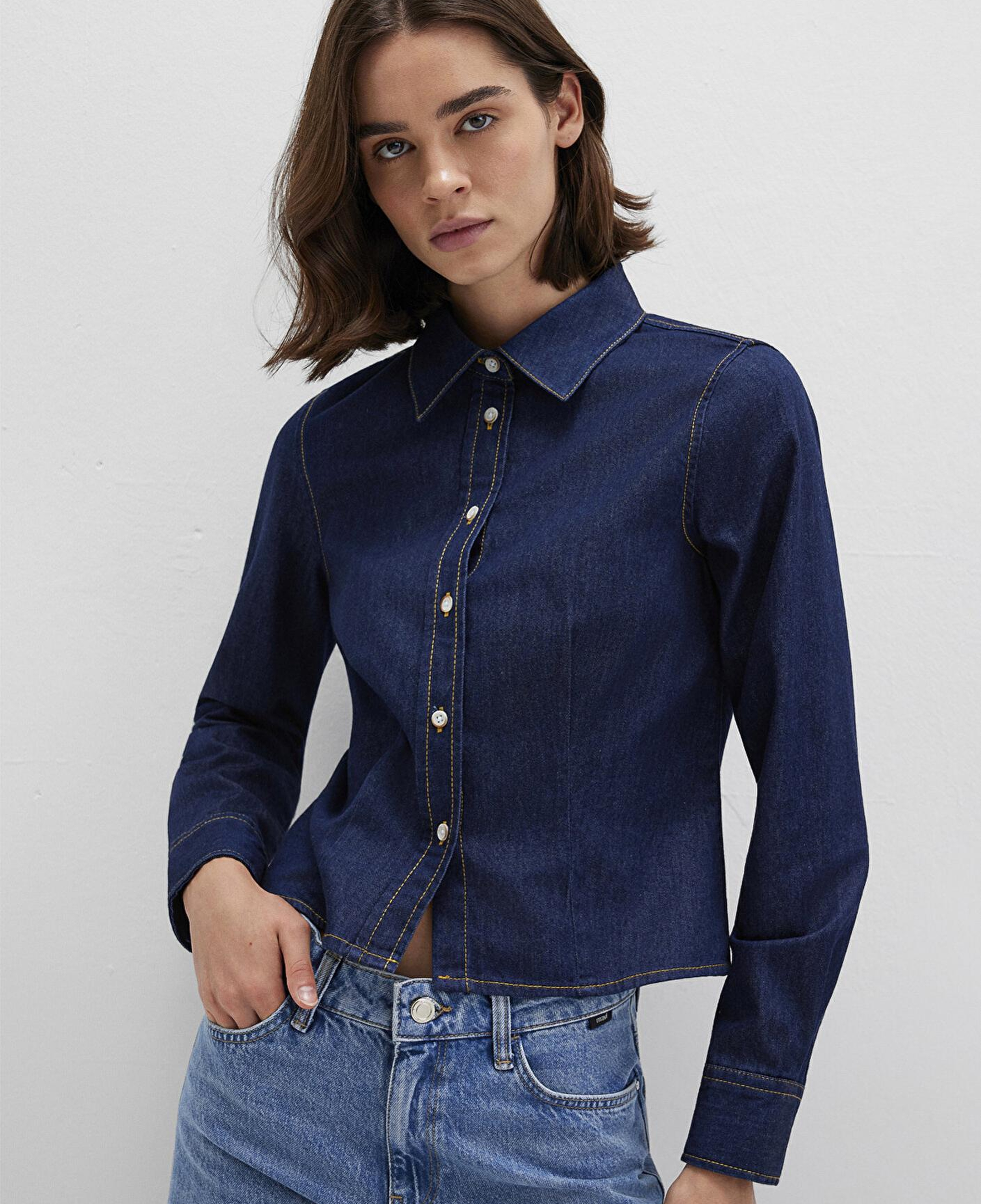 Mavi Lacivert Denim Gömlek Slim Fit / Dar Kesim 1211178-85481
