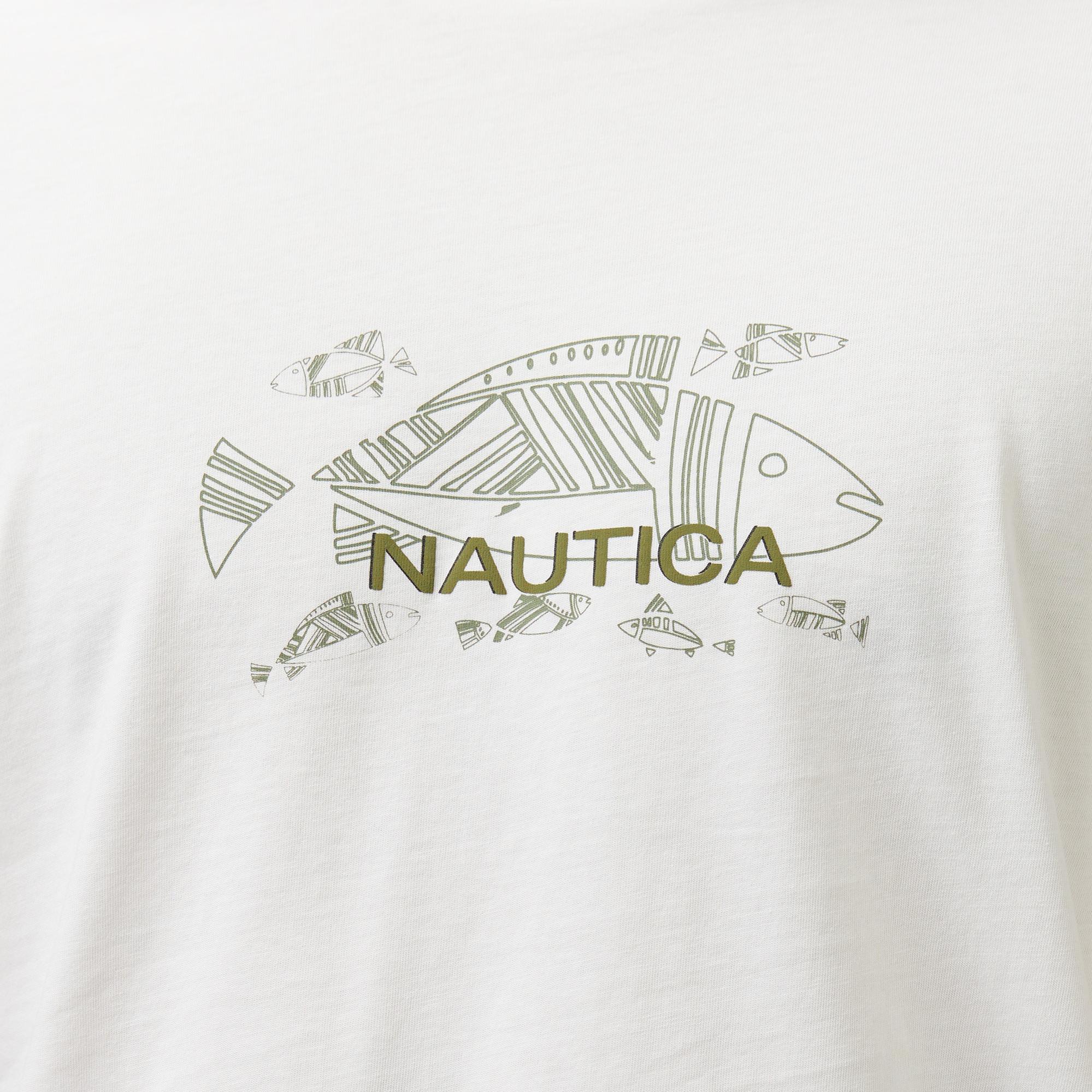 Nautica Erkek Beyaz Regular Fit Baskılı T-Shirt