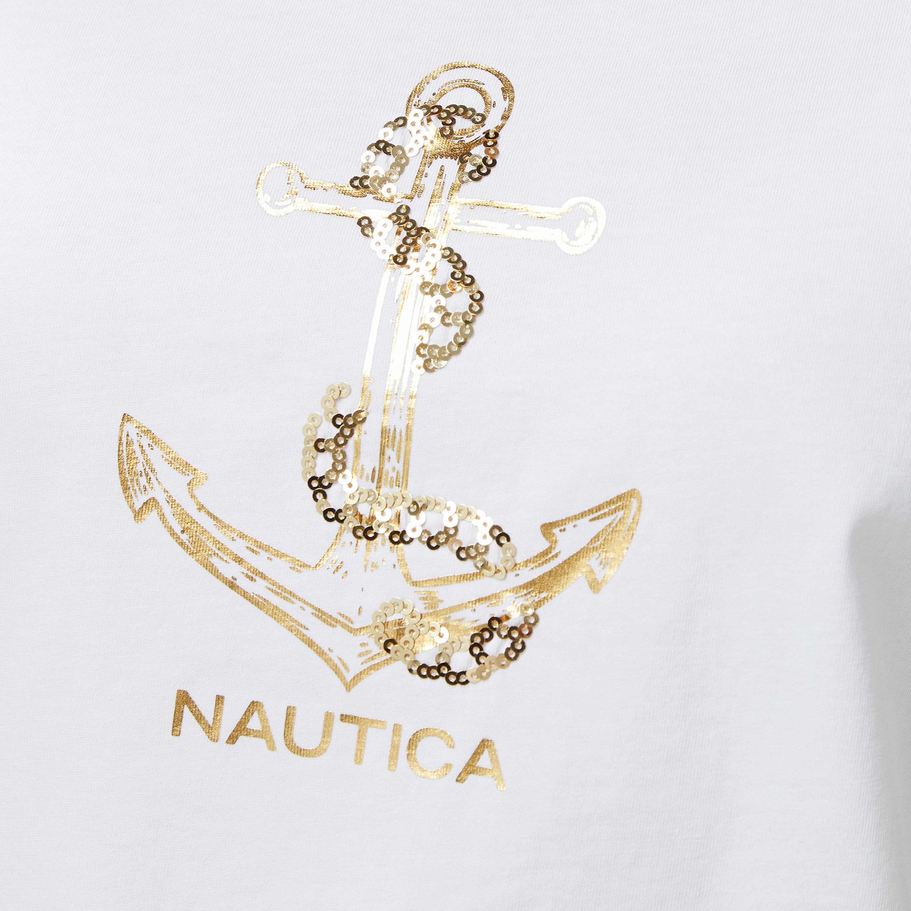 Nautica Kadın Beyaz Regular Fit Nakışlı T-Shirt