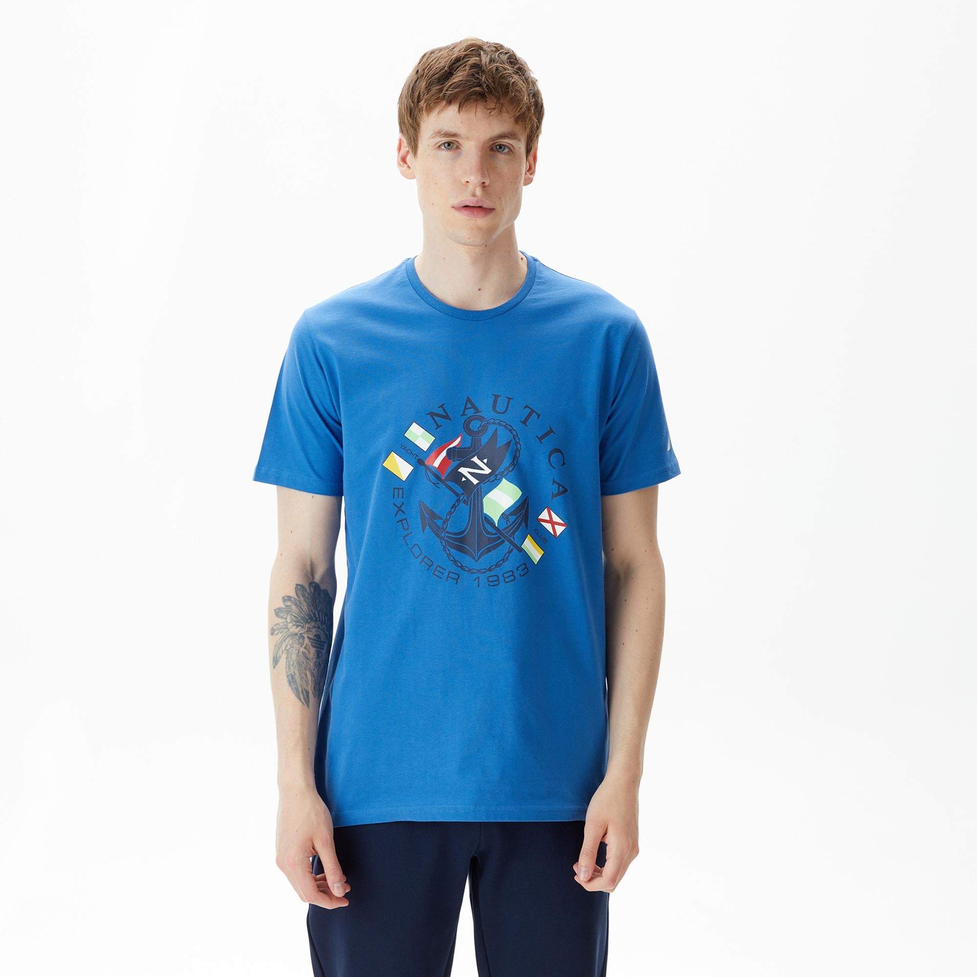 Nautica Erkek Mavi Standart Fit T-Shirt