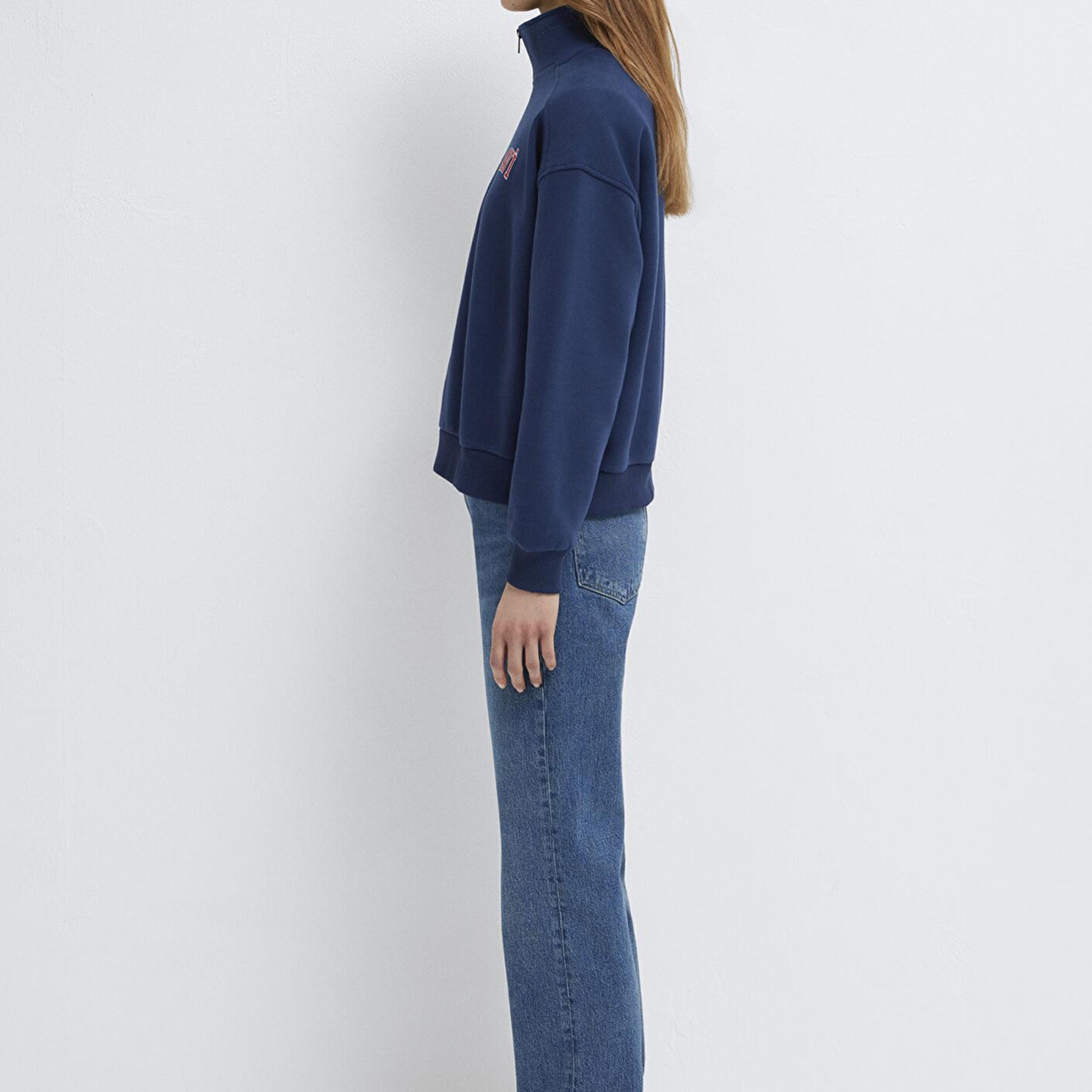 Mavi Mavi Logo Baskılı Yarı Fermuarlı Lacivert Sweatshirt 1S10373-70488