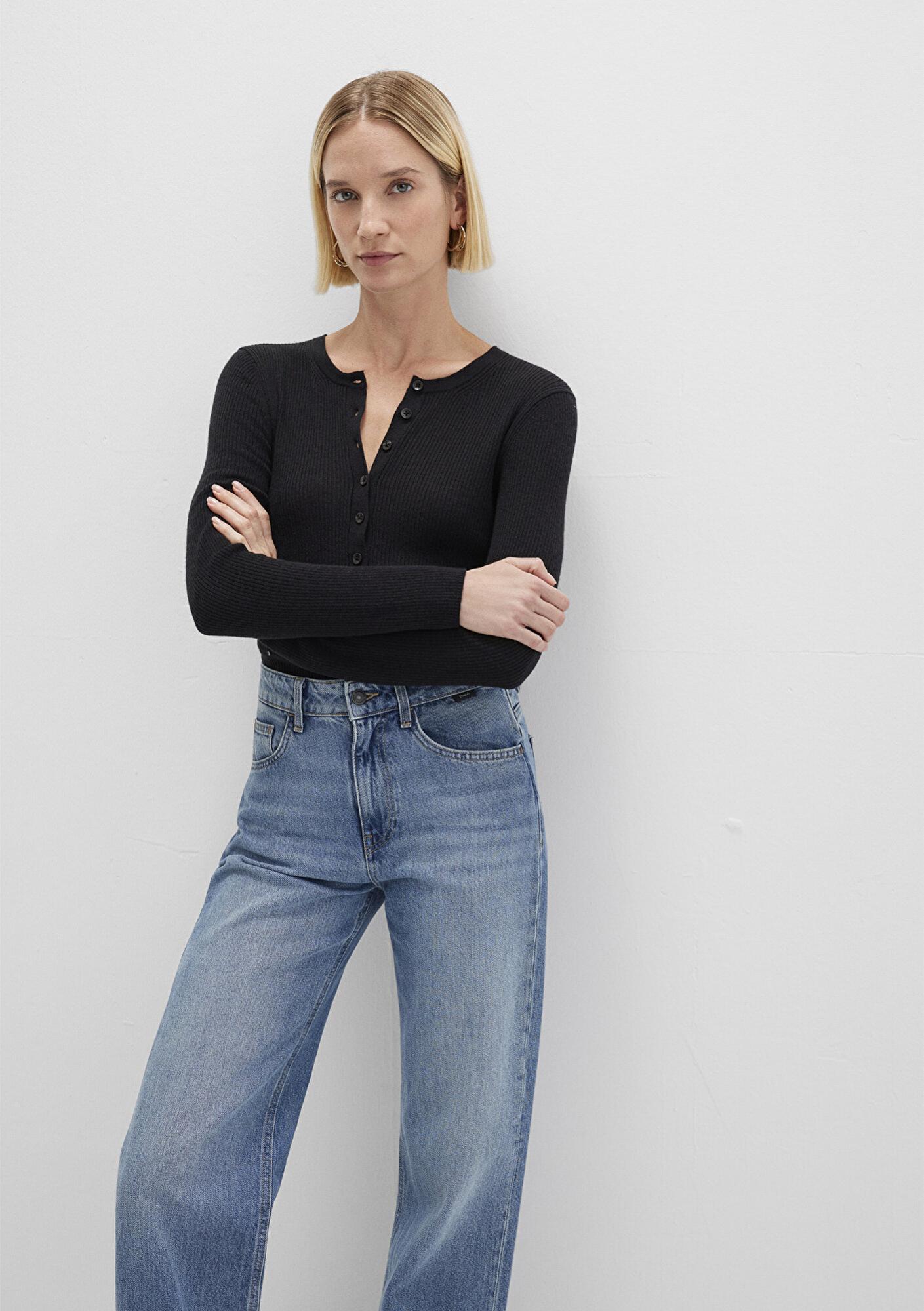 Mavi Yün Karışımlı Düğme Detaylı Antrasit Kazak Fitted / Vücuda Oturan Kesim 1710730-80023