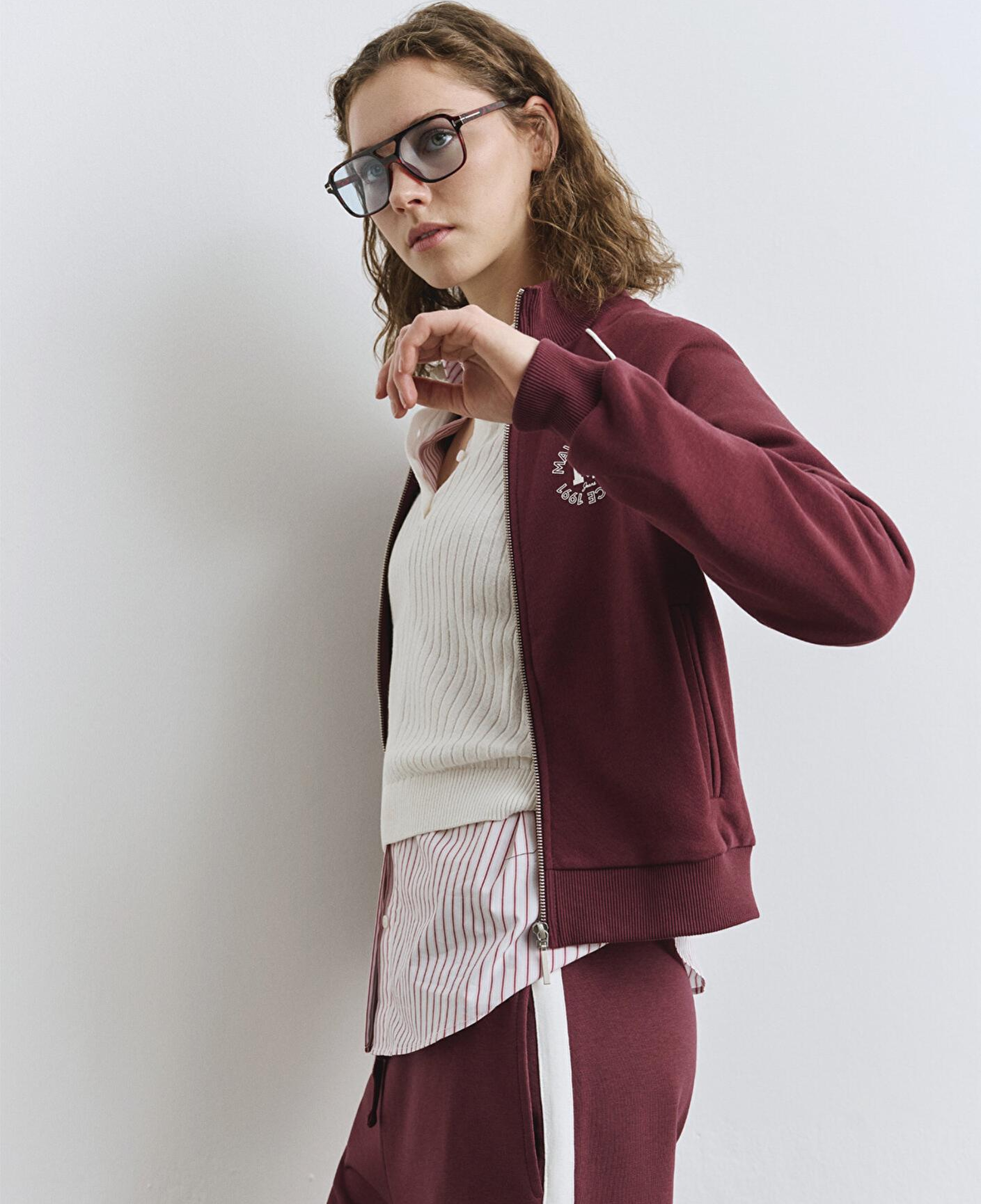 Mavi Biye Detaylı Fermuarlı Bordo Sweatshirt 1S10365-70393