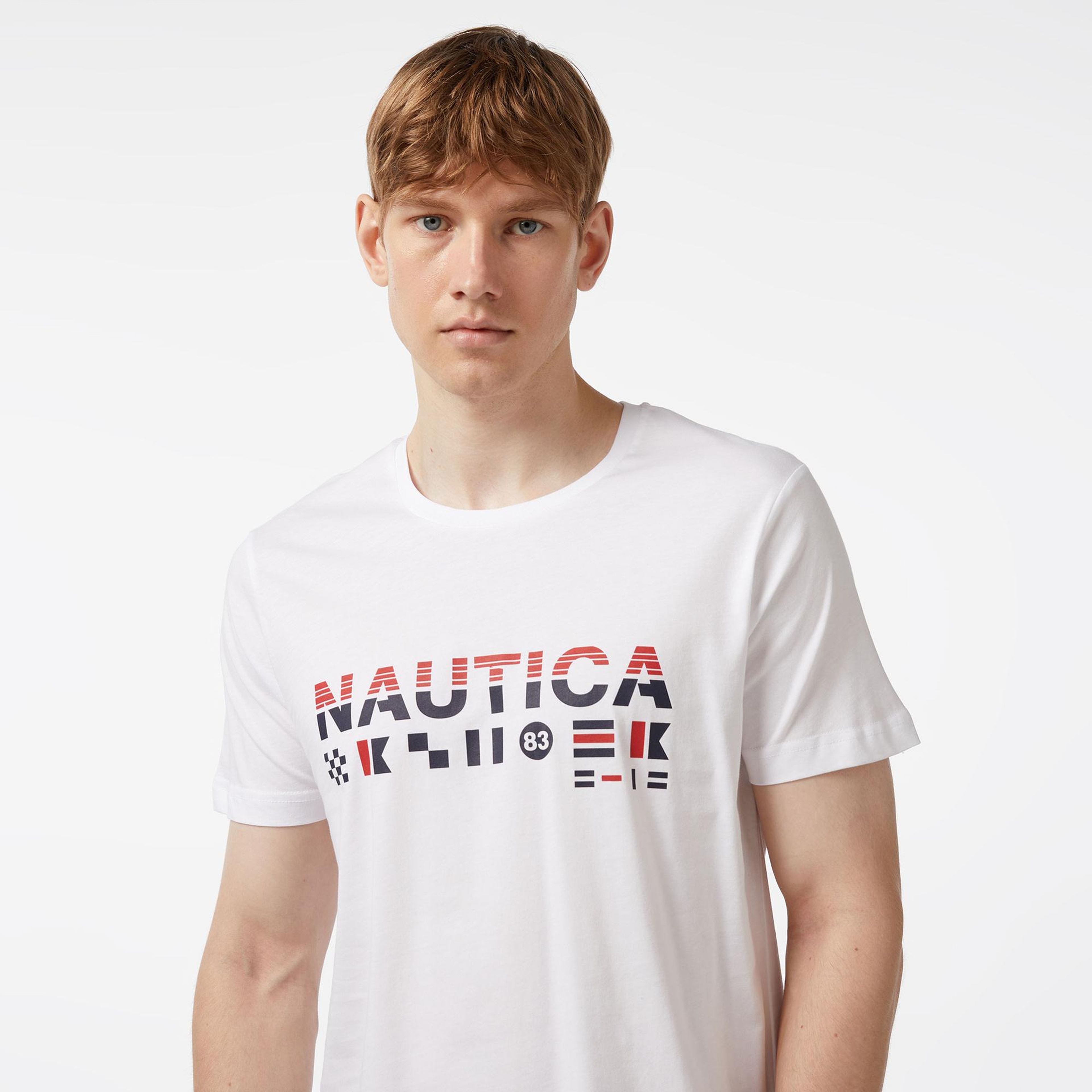 Nautica Erkek Beyaz Standart Fit Kısa Kollu Baskılı T-Shirt