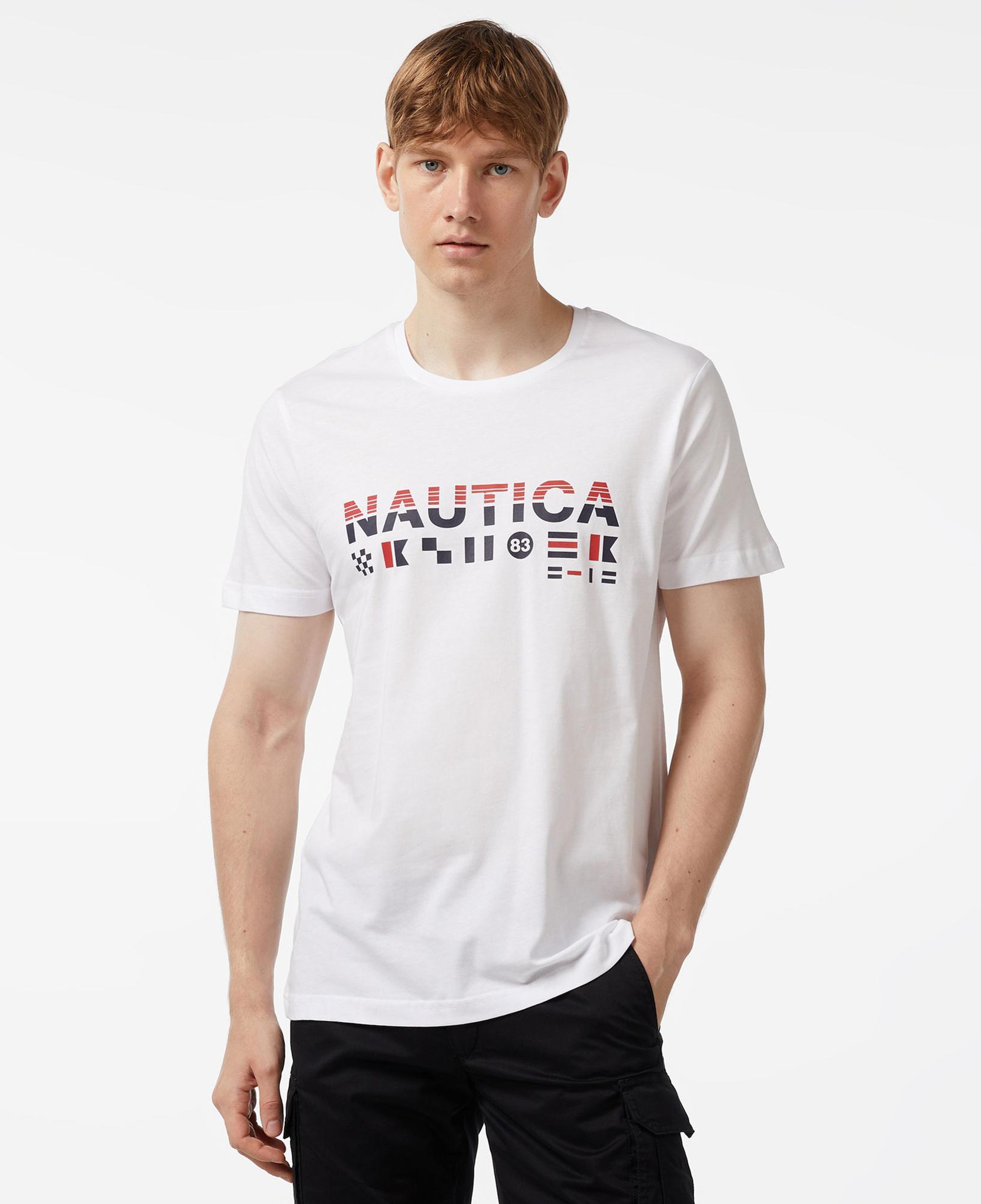 Nautica Erkek Beyaz Standart Fit Kısa Kollu Baskılı T-Shirt
