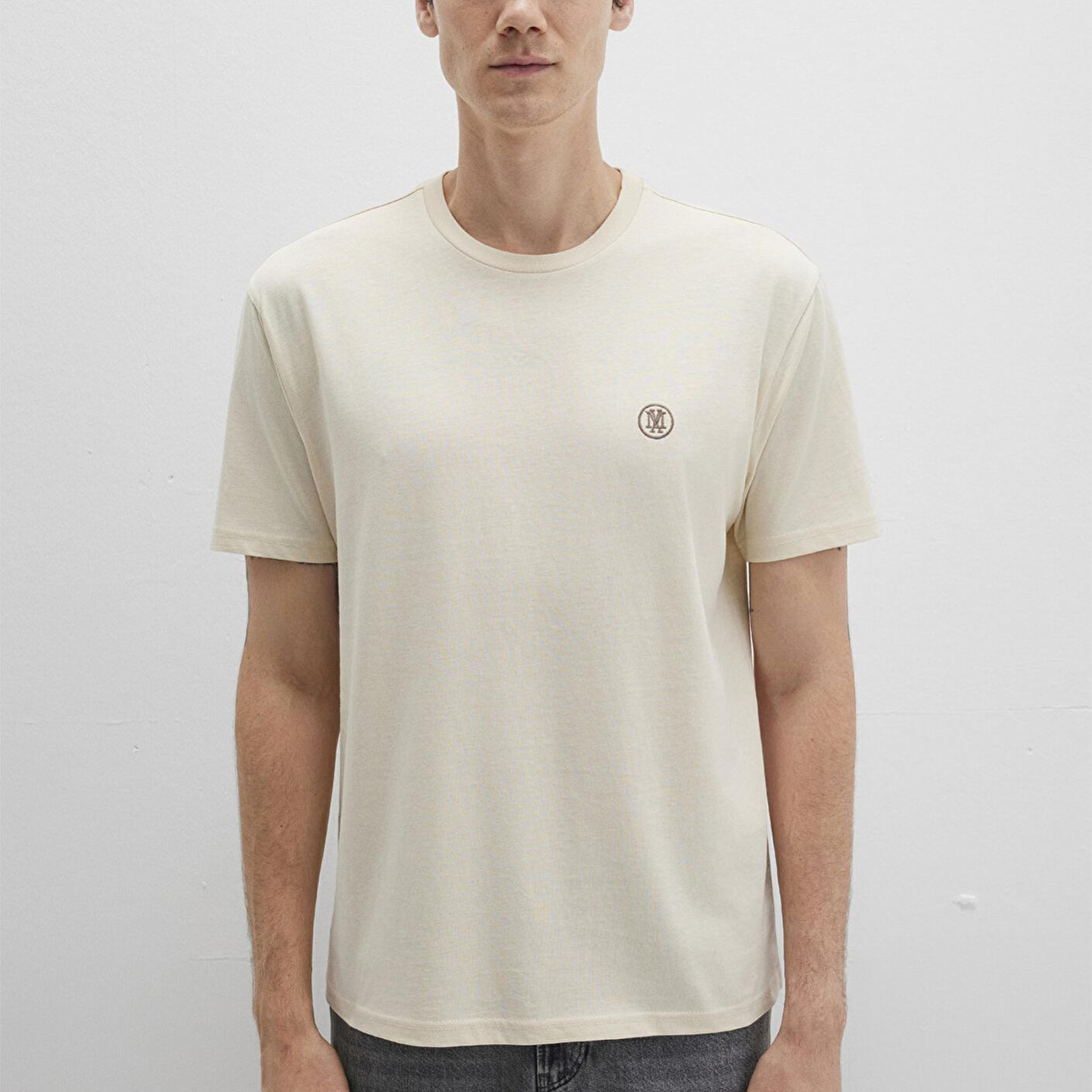 Mavi Mavi Logo İşlemeli Bej Basic Tişört Loose Fit / Bol Rahat Kesim 067074-70072