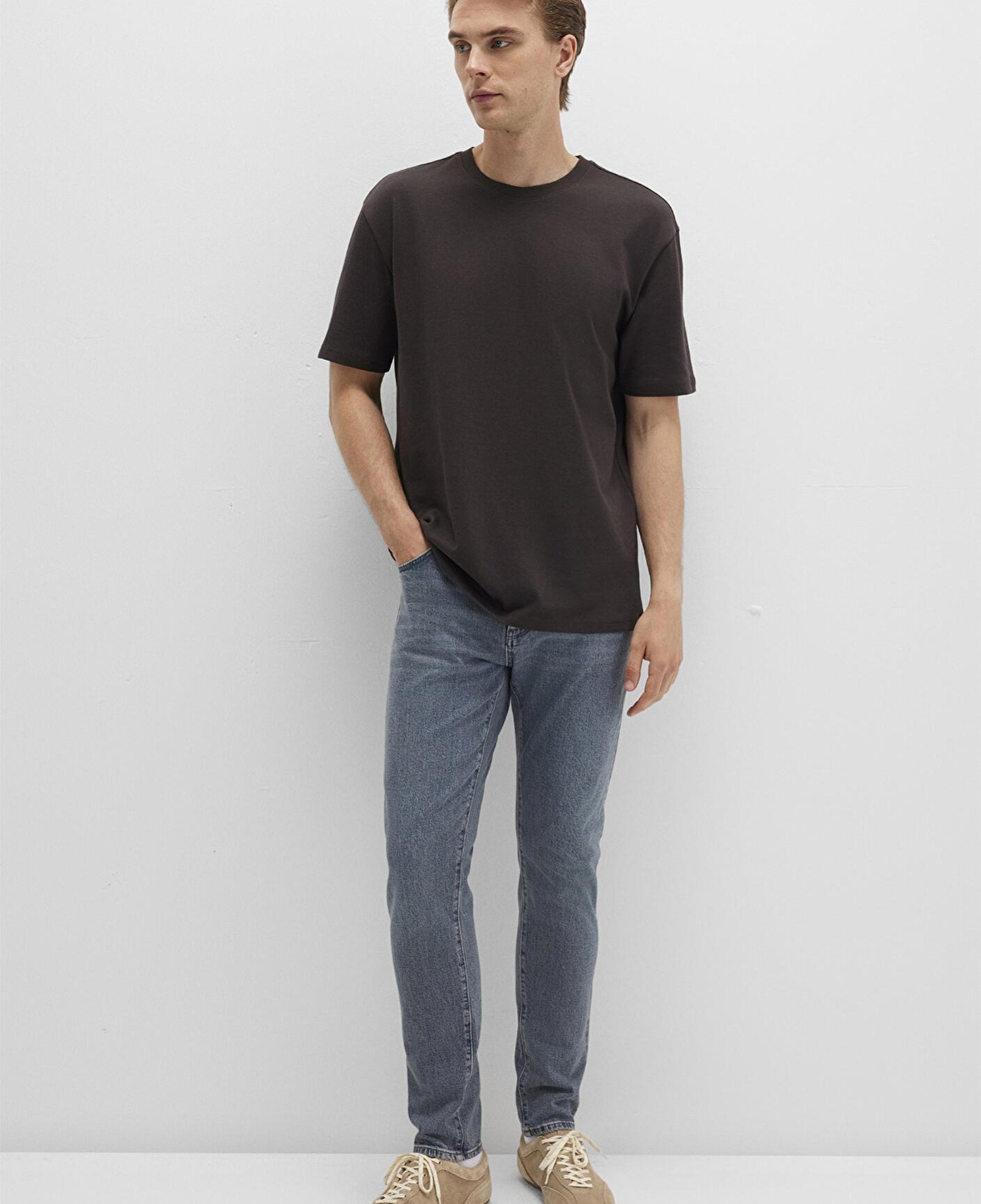 Mavi Bisiklet Yaka Kahverengi Basic Tişört Loose Fit / Bol Rahat Kesim 0611596-70219