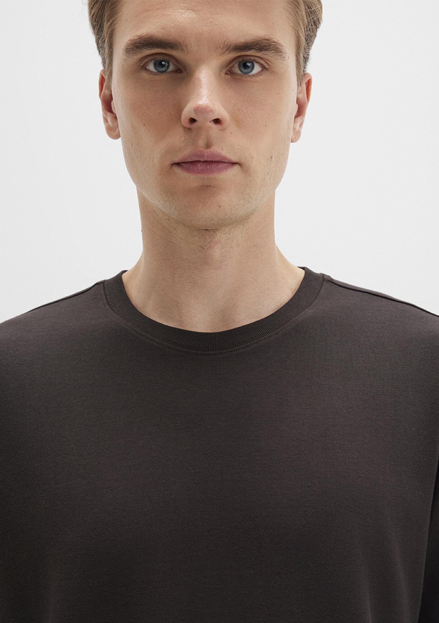 Mavi Bisiklet Yaka Kahverengi Basic Tişört Loose Fit / Bol Rahat Kesim 0611596-70219