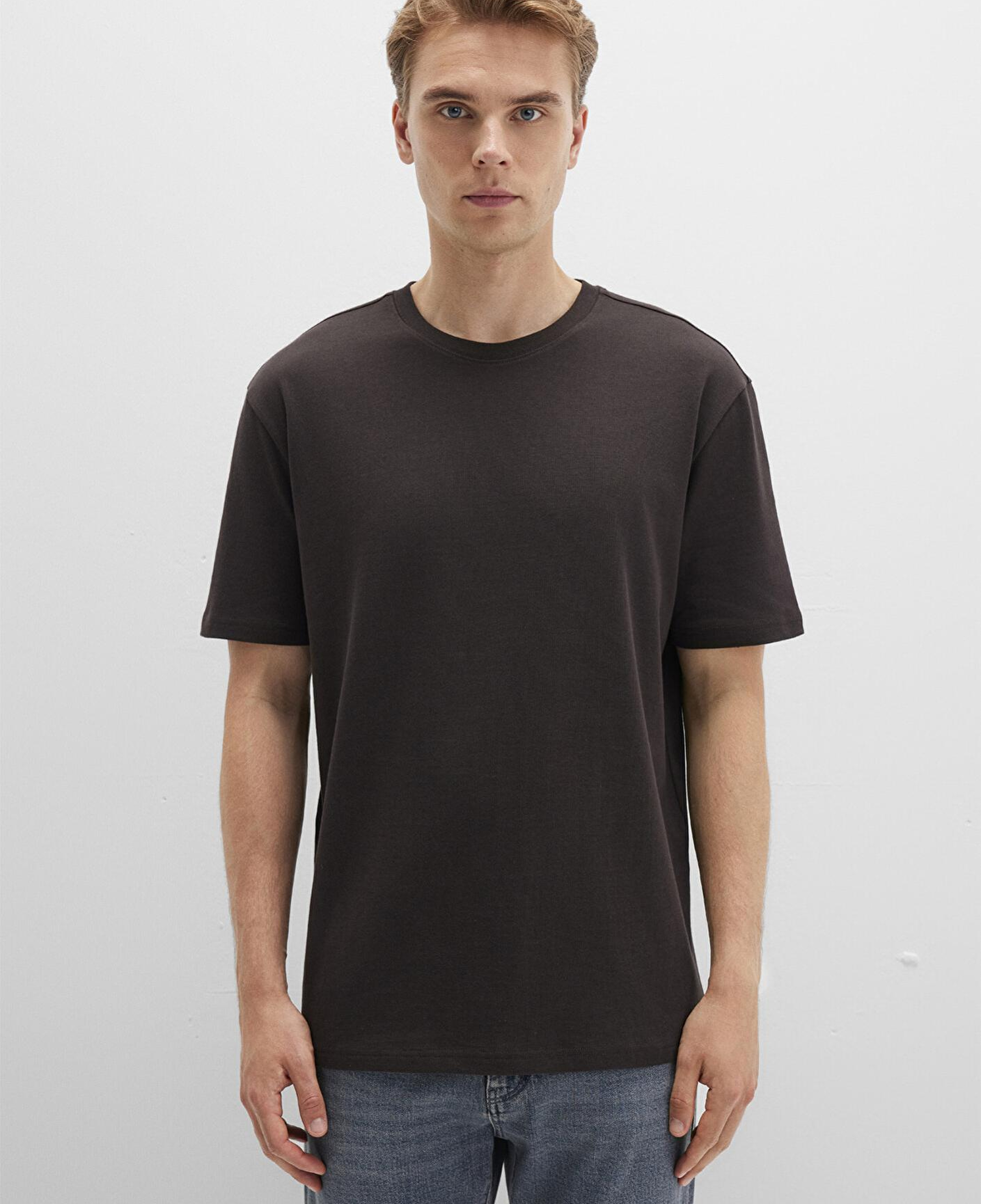 Mavi Bisiklet Yaka Kahverengi Basic Tişört Loose Fit / Bol Rahat Kesim 0611596-70219