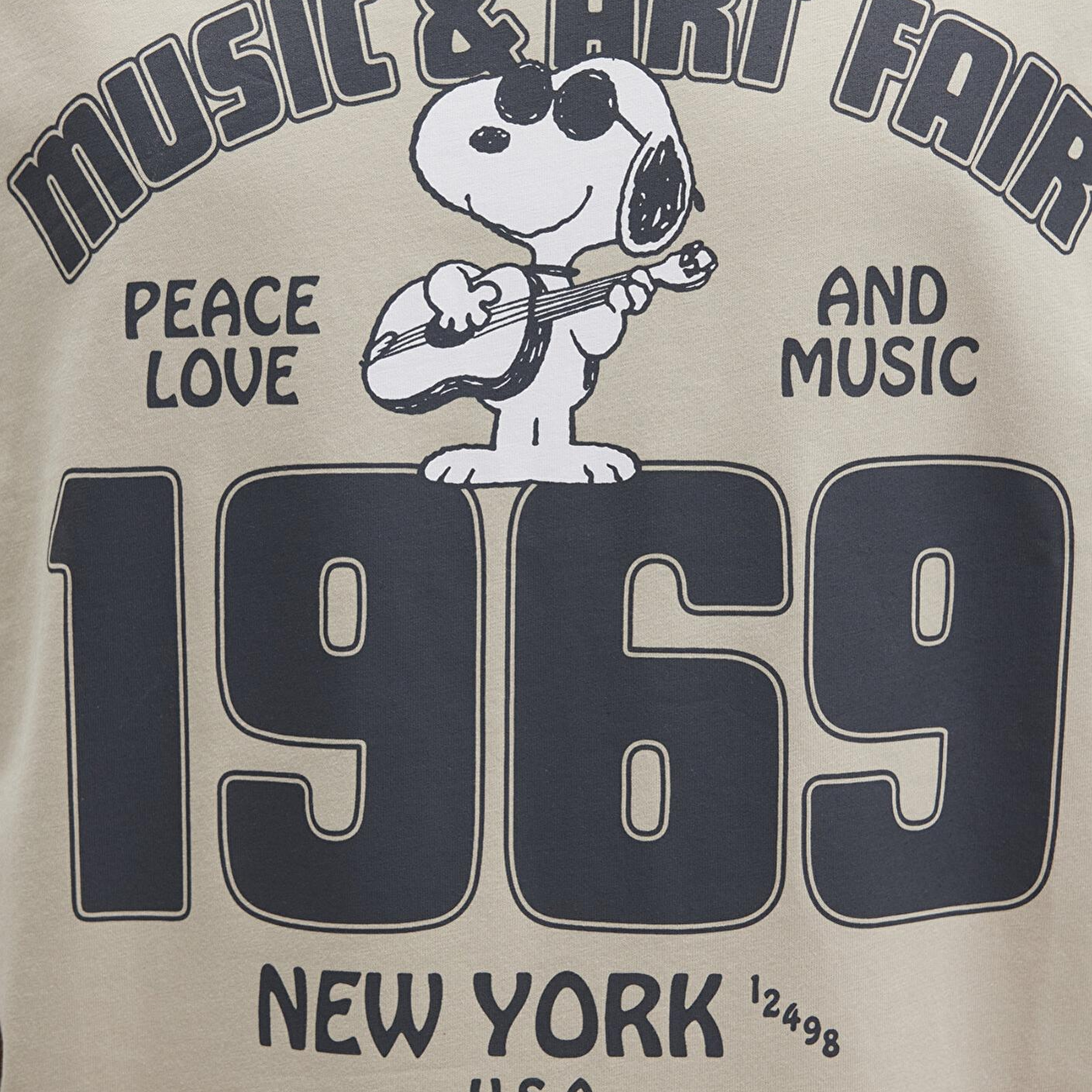 Mavi Snoopy Baskılı Bej Tişört Loose Fit / Bol Rahat Kesim 0612928-70322