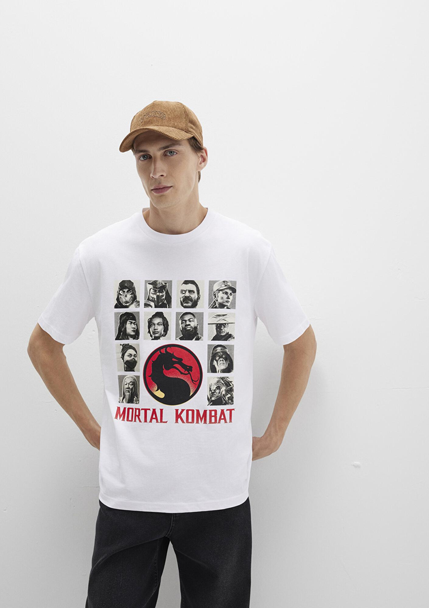 Mavi Mortal Kombat Baskılı Beyaz Tişört Loose Fit / Bol Rahat Kesim 0612921-620