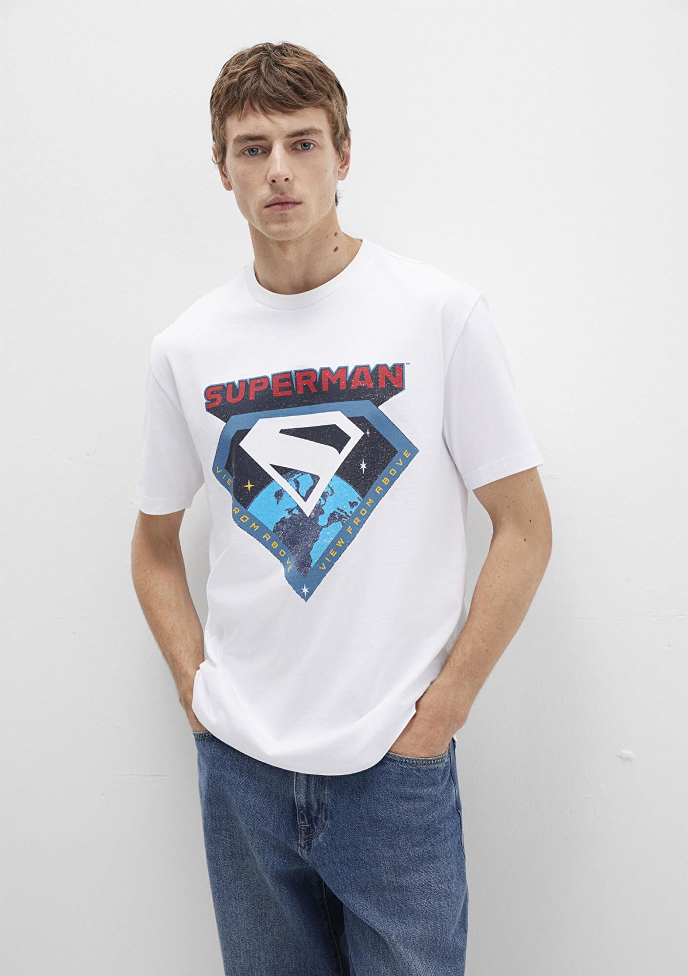 Mavi Superman Baskılı Beyaz Tişört Loose Fit / Bol Rahat Kesim 0612917-620