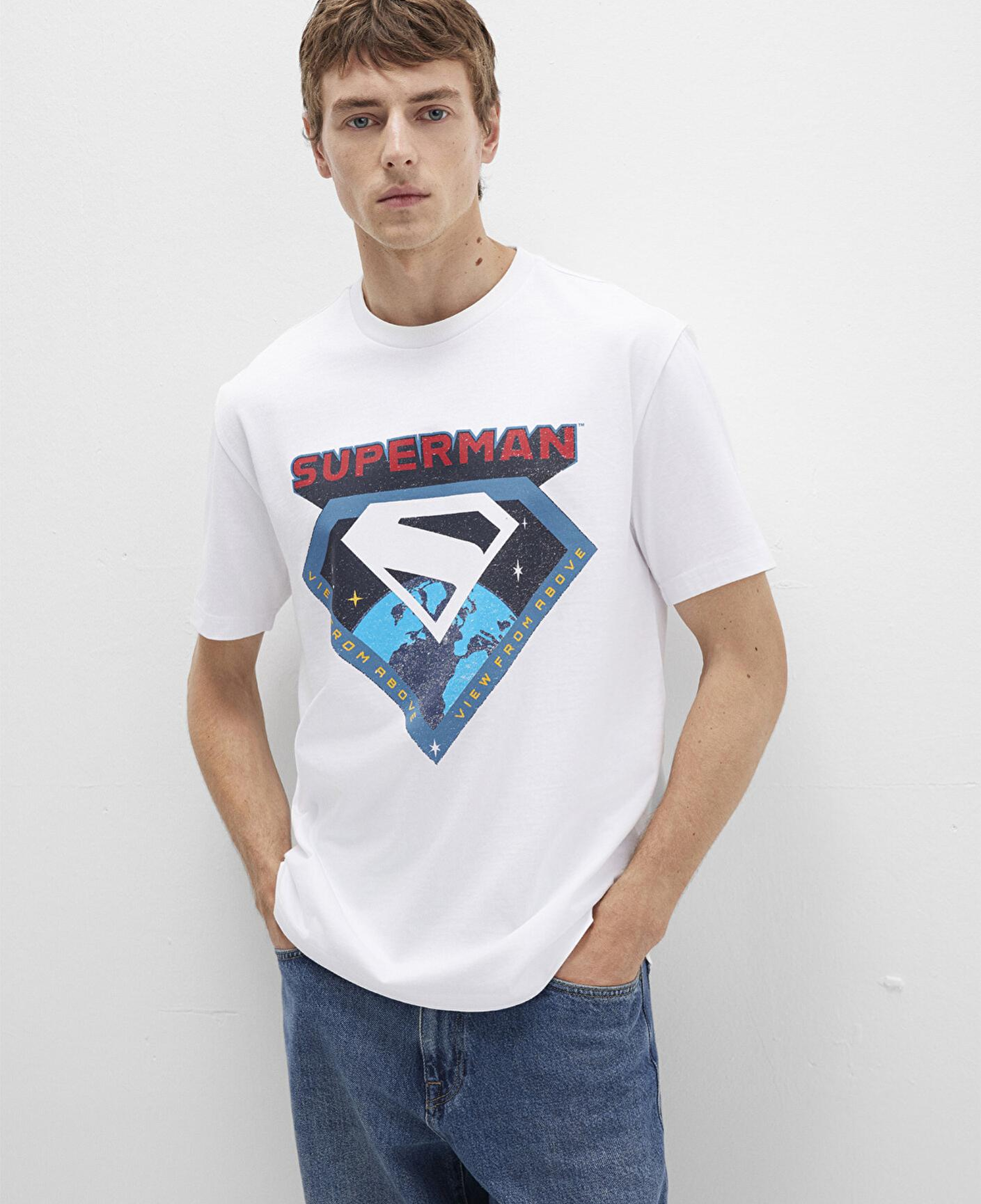 Mavi Superman Baskılı Beyaz Tişört Loose Fit / Bol Rahat Kesim 0612917-620