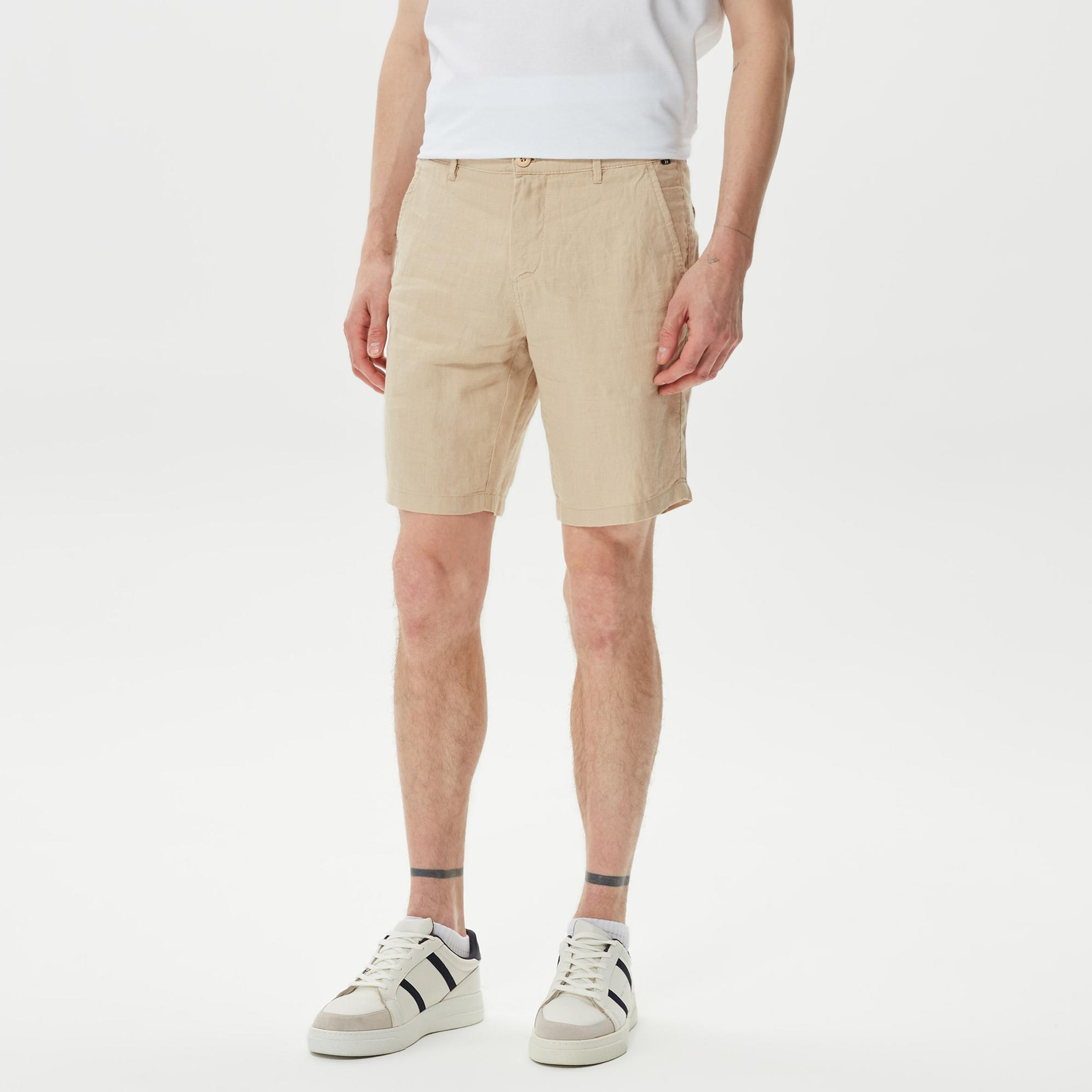 Nautica Erkek Krem Rengi Keten Bermuda