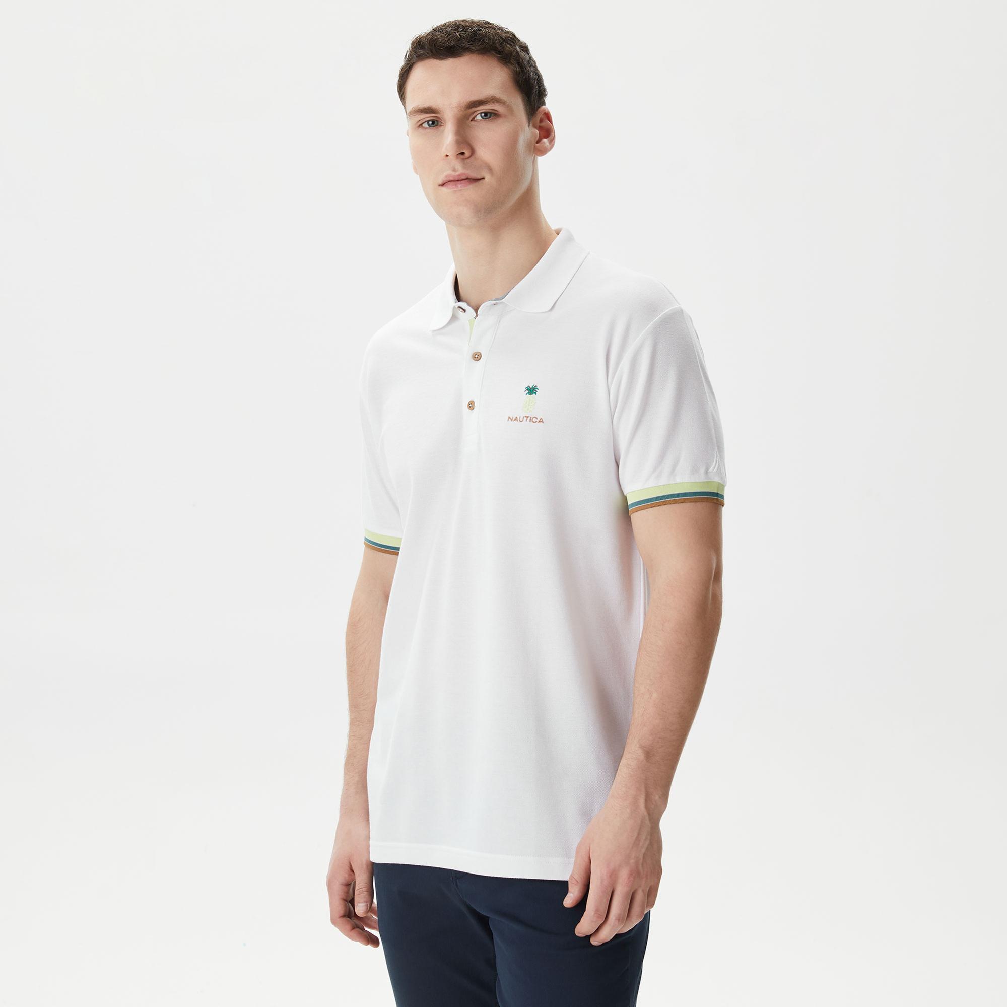 Nautica Erkek Beyaz Classic Fit Kısa Kollu Polo Yaka T-Shirt