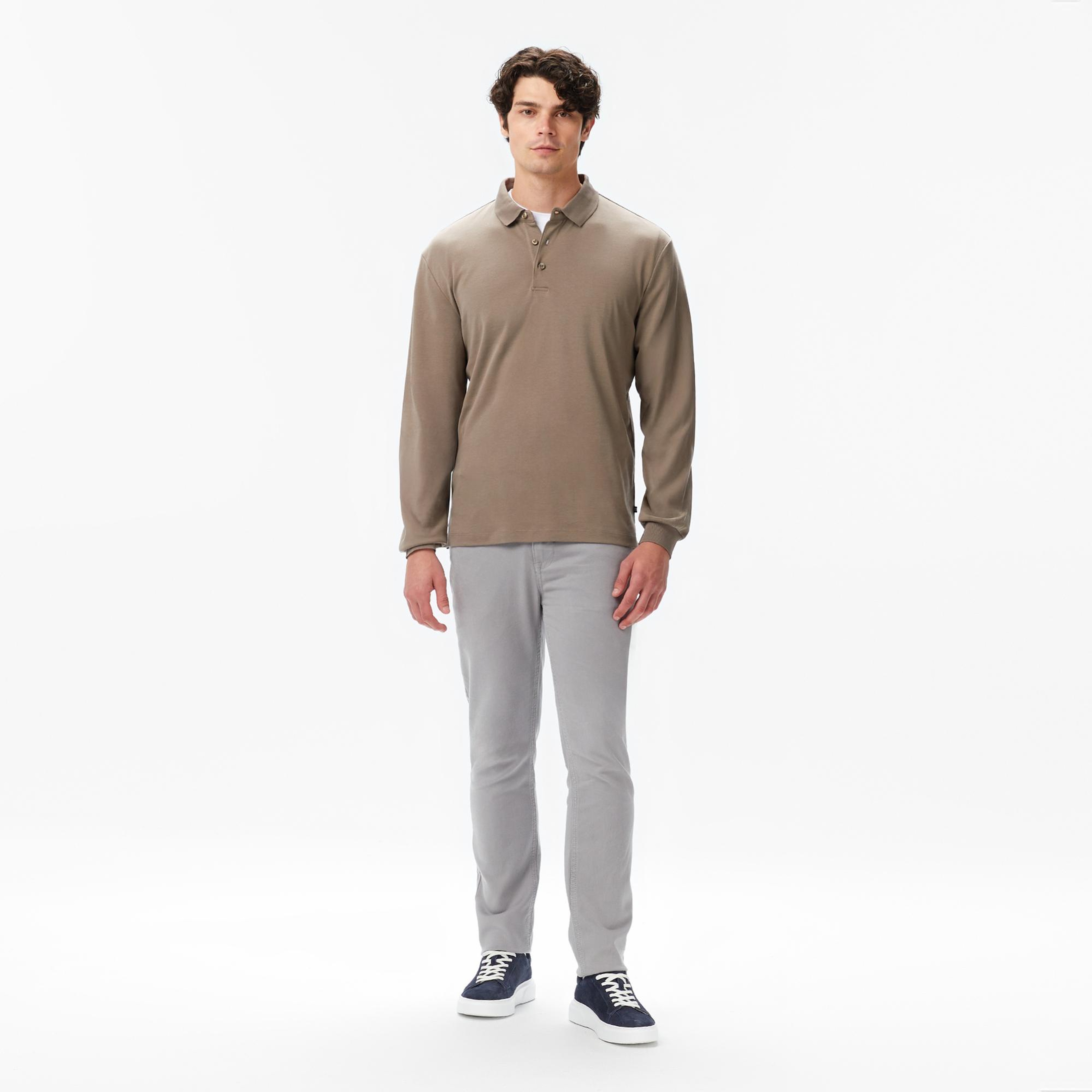 Nautica Erkek Kahverengi Classic Fit Uzun Kollu Polo Yaka T-Shirt