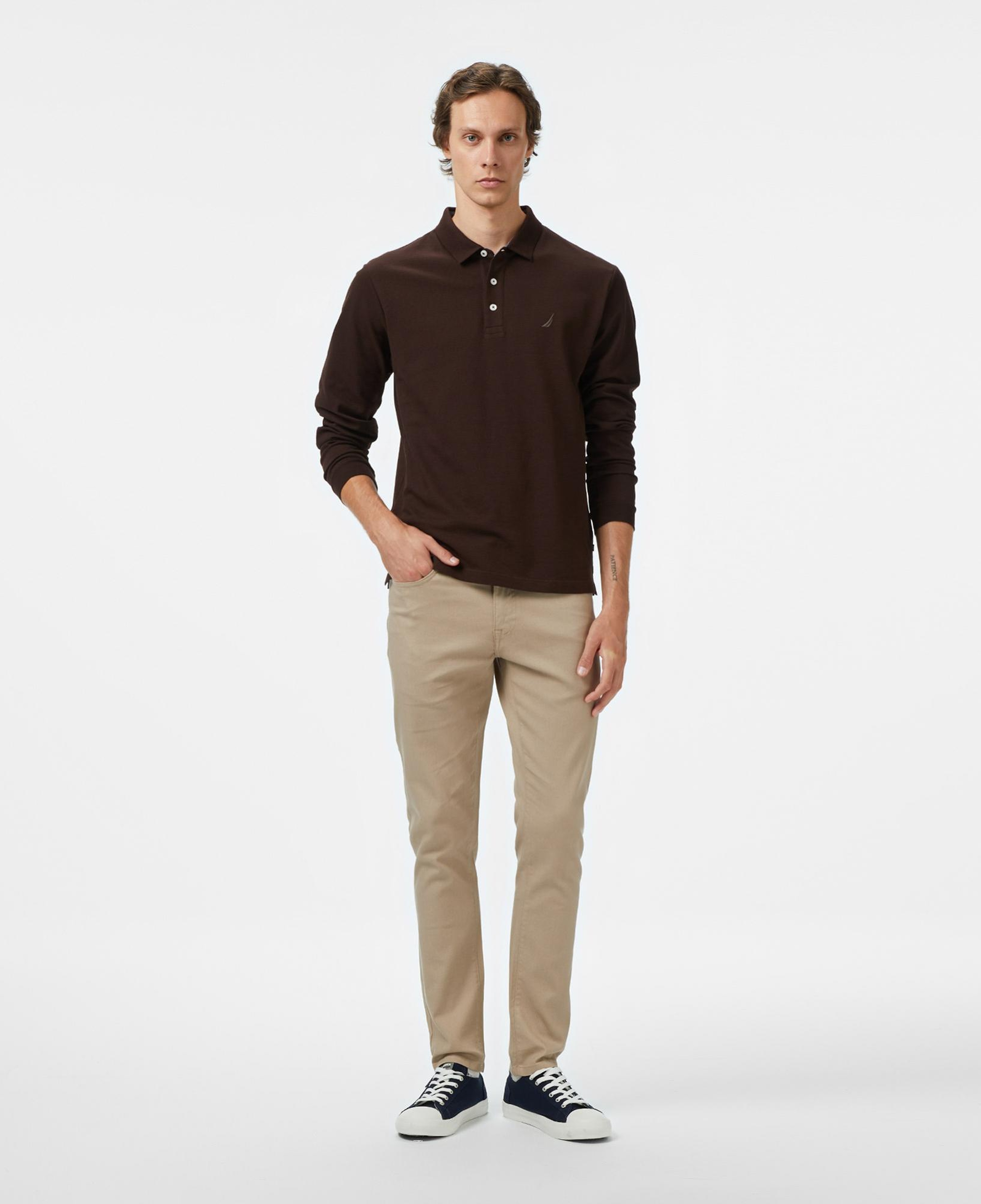 Nautica Erkek Kahverengi Classic Fit Uzun Kollu Polo Yaka T-Shirt