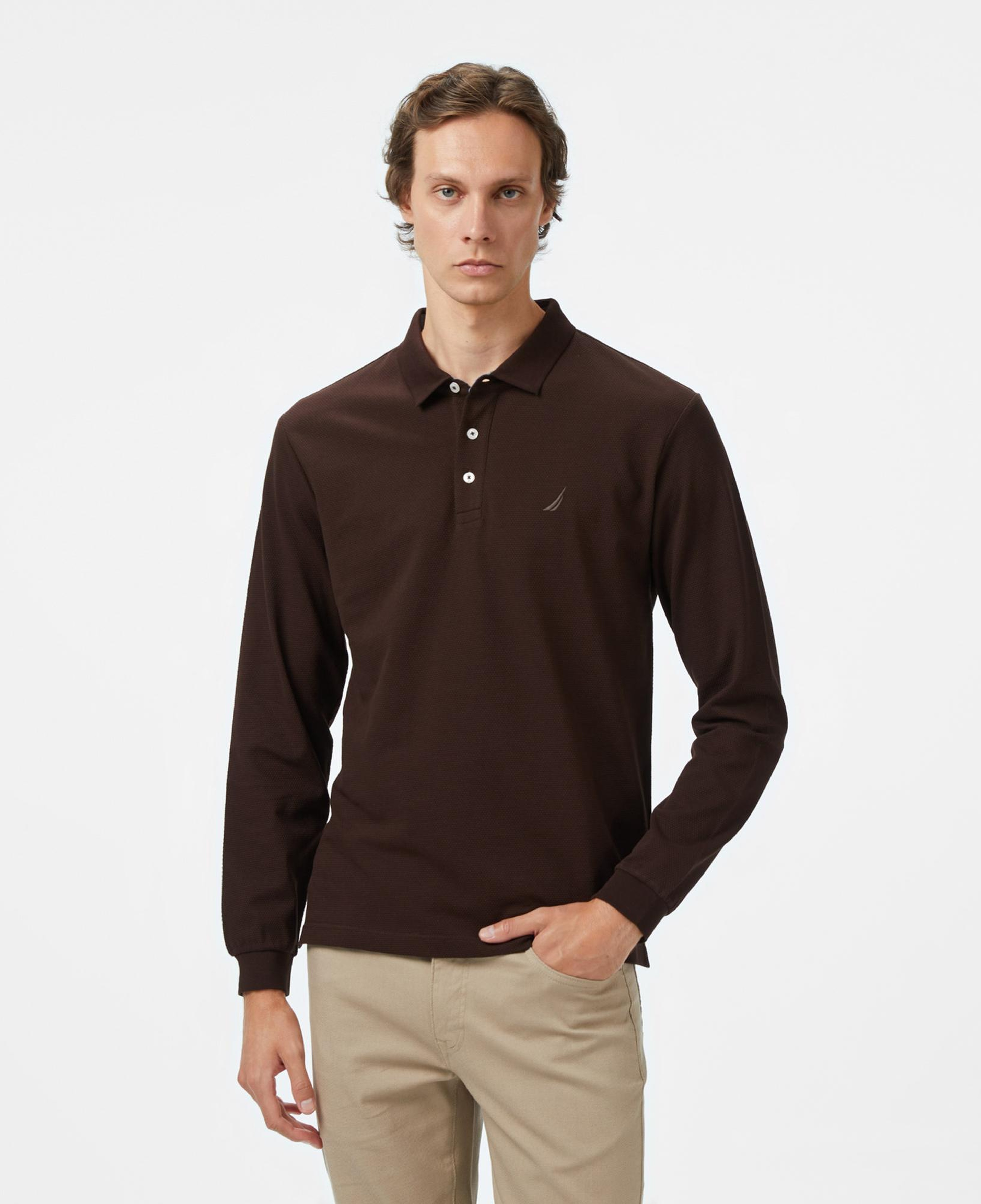 Nautica Erkek Kahverengi Classic Fit Uzun Kollu Polo Yaka T-Shirt