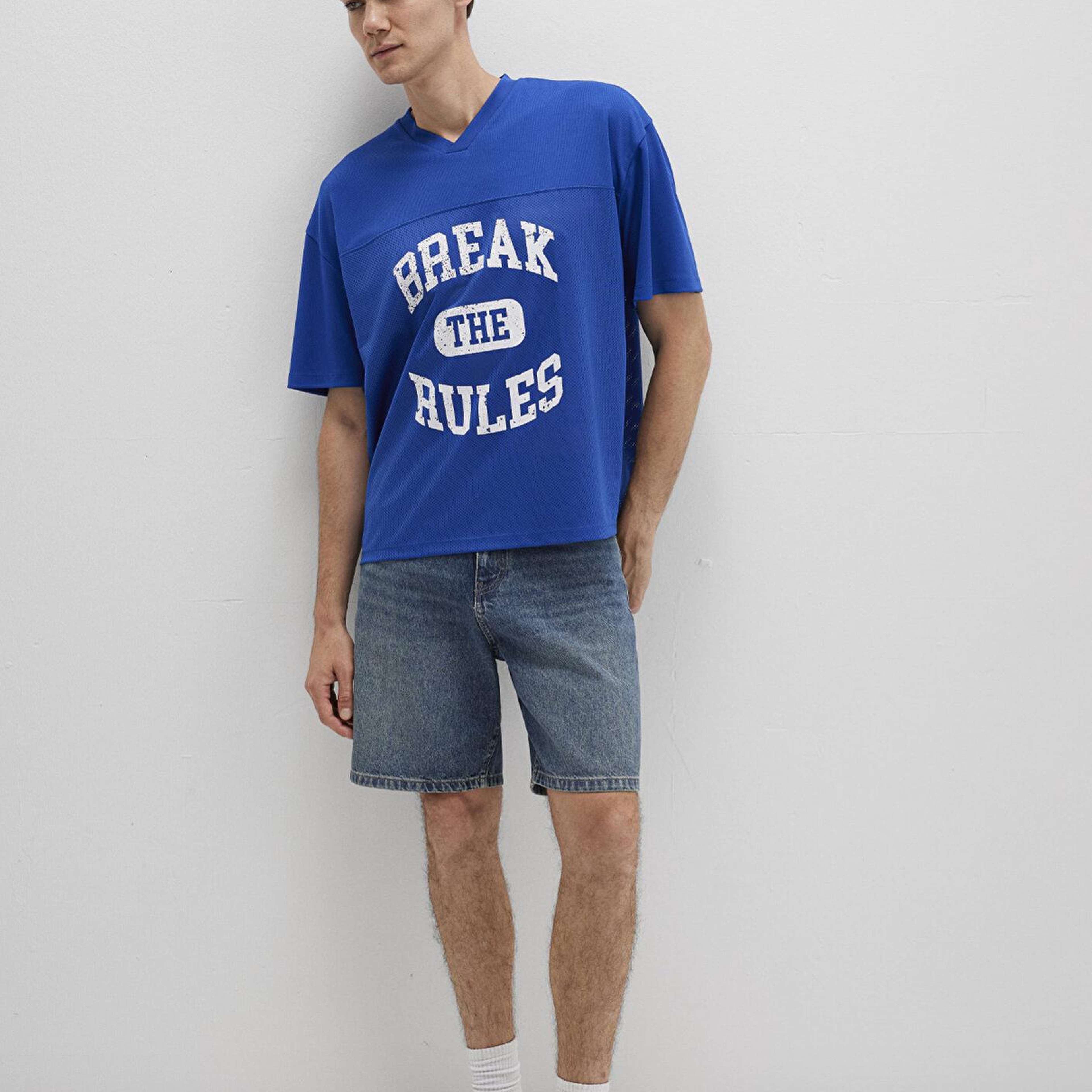 Mavi Baskılı Mavi Tişört Relaxed Fit / Rahat Kesim 0612849-70907