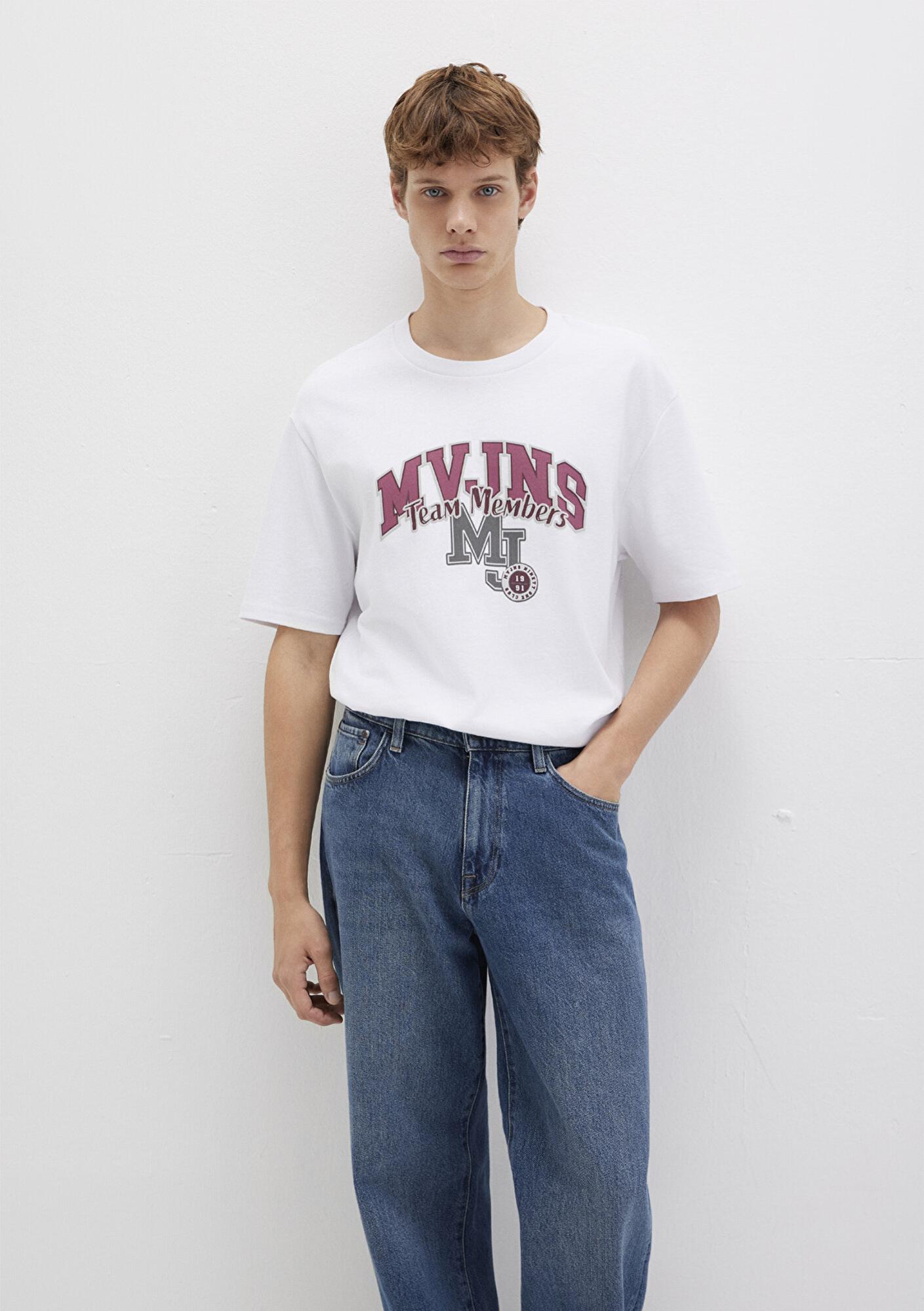 Mavi MVJNS Baskılı Beyaz Tişört Loose Fit / Bol Rahat Kesim 0612858-620