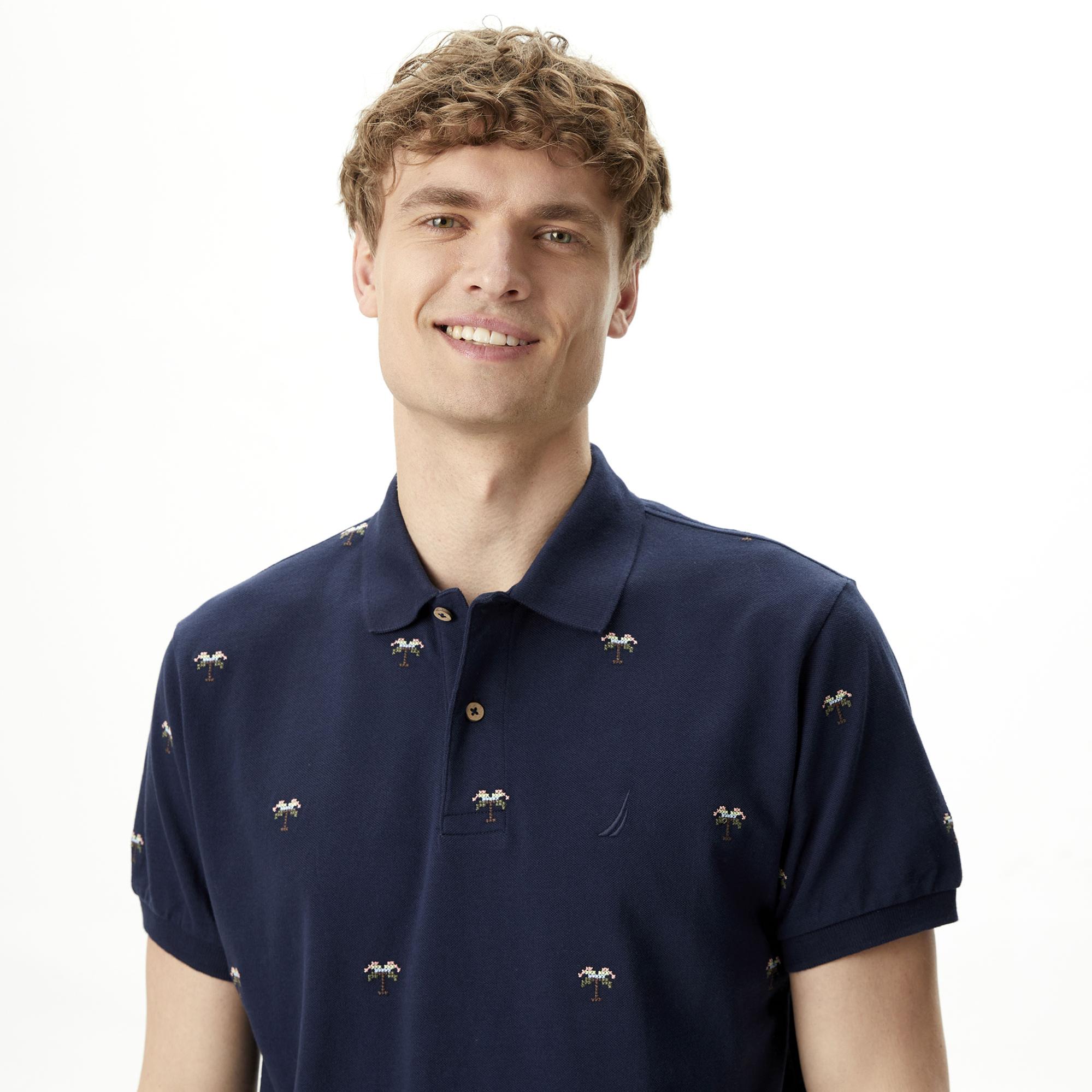 Nautica Erkek Lacivert Classic Fit Kısa Kollu Desenli Polo Yaka T-Shirt