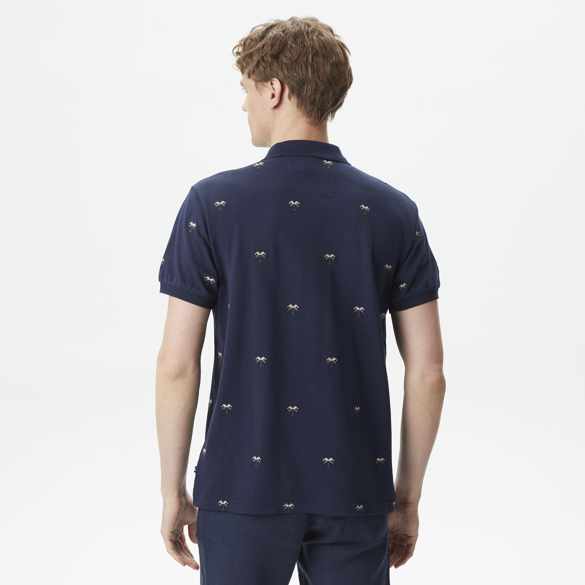 Nautica Erkek Lacivert Classic Fit Kısa Kollu Desenli Polo Yaka T-Shirt