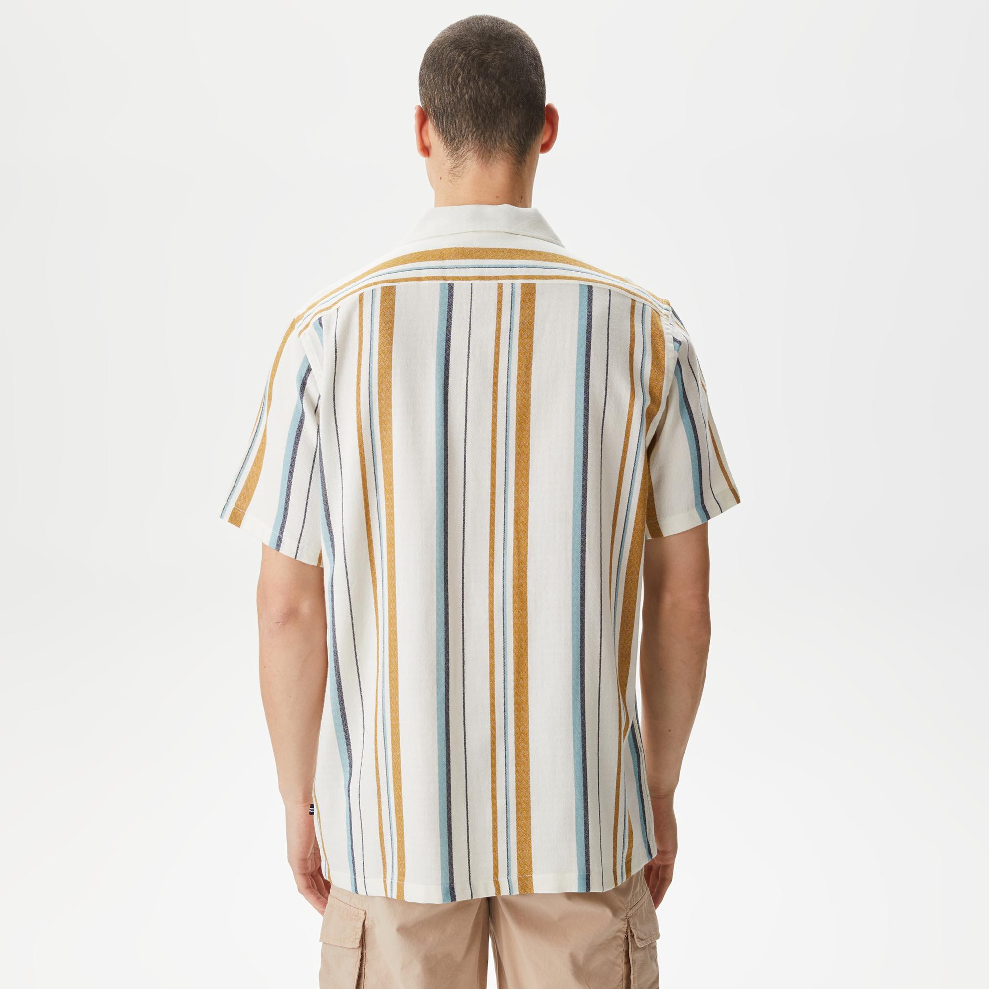 Nautica Erkek Kırık Beyaz Classic Fit Kısa Kollu Çizgili Gömlek