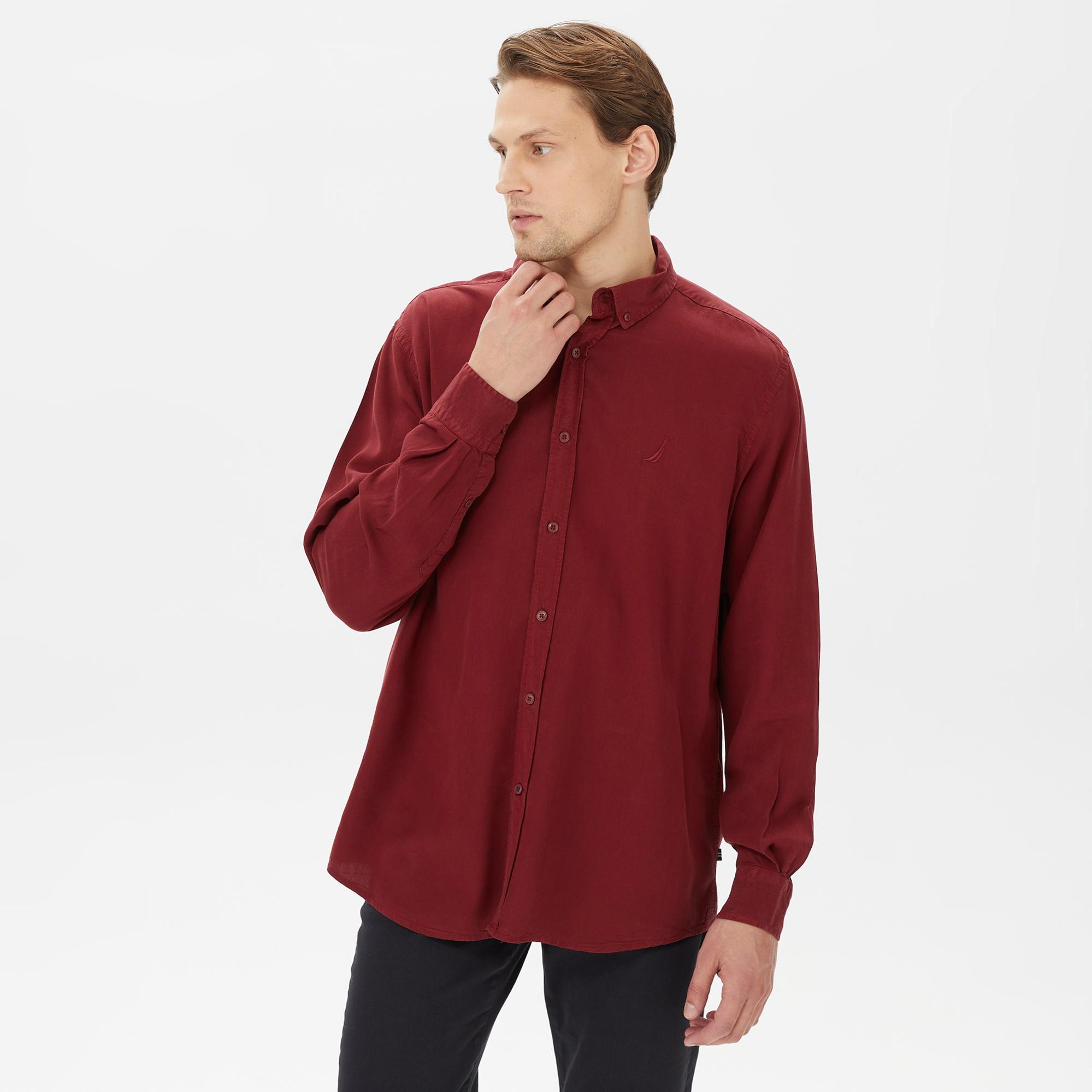Nautica Erkek Bordo Classic Fit Gömlek
