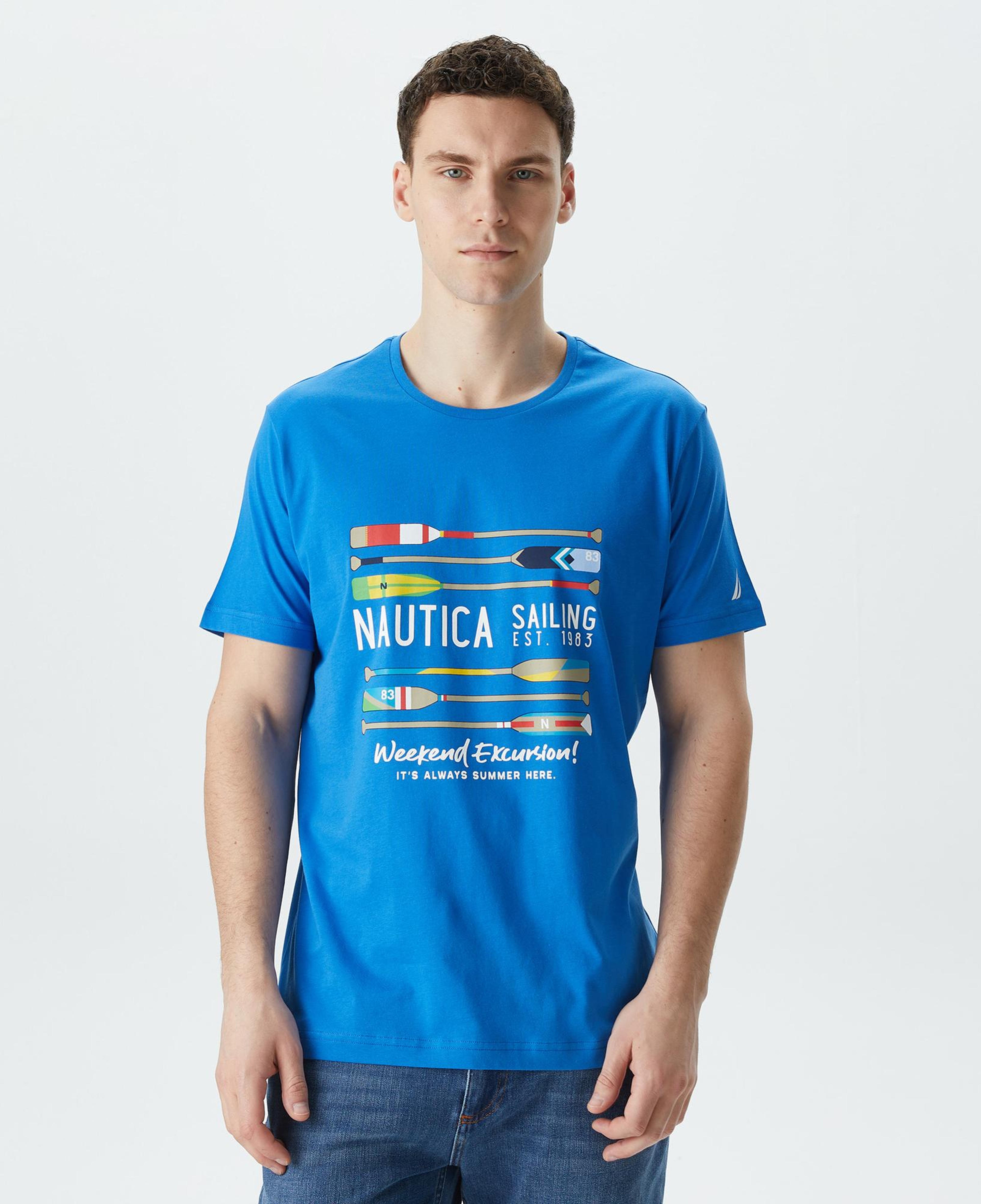 Nautica Erkek Mavi Standart Fit T-Shirt