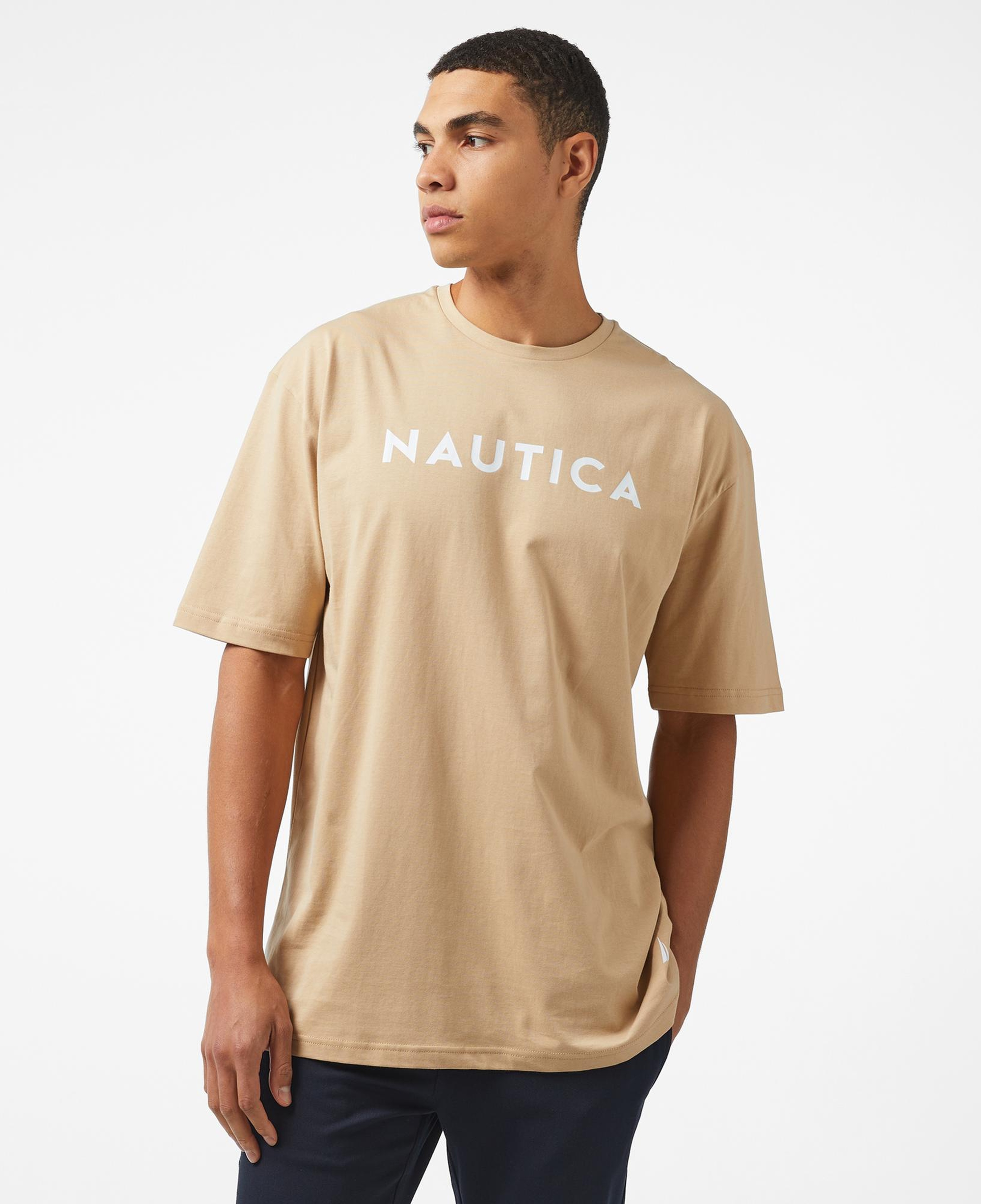 Nautica Erkek Bej Oversize Kısa Kollu T-Shirt