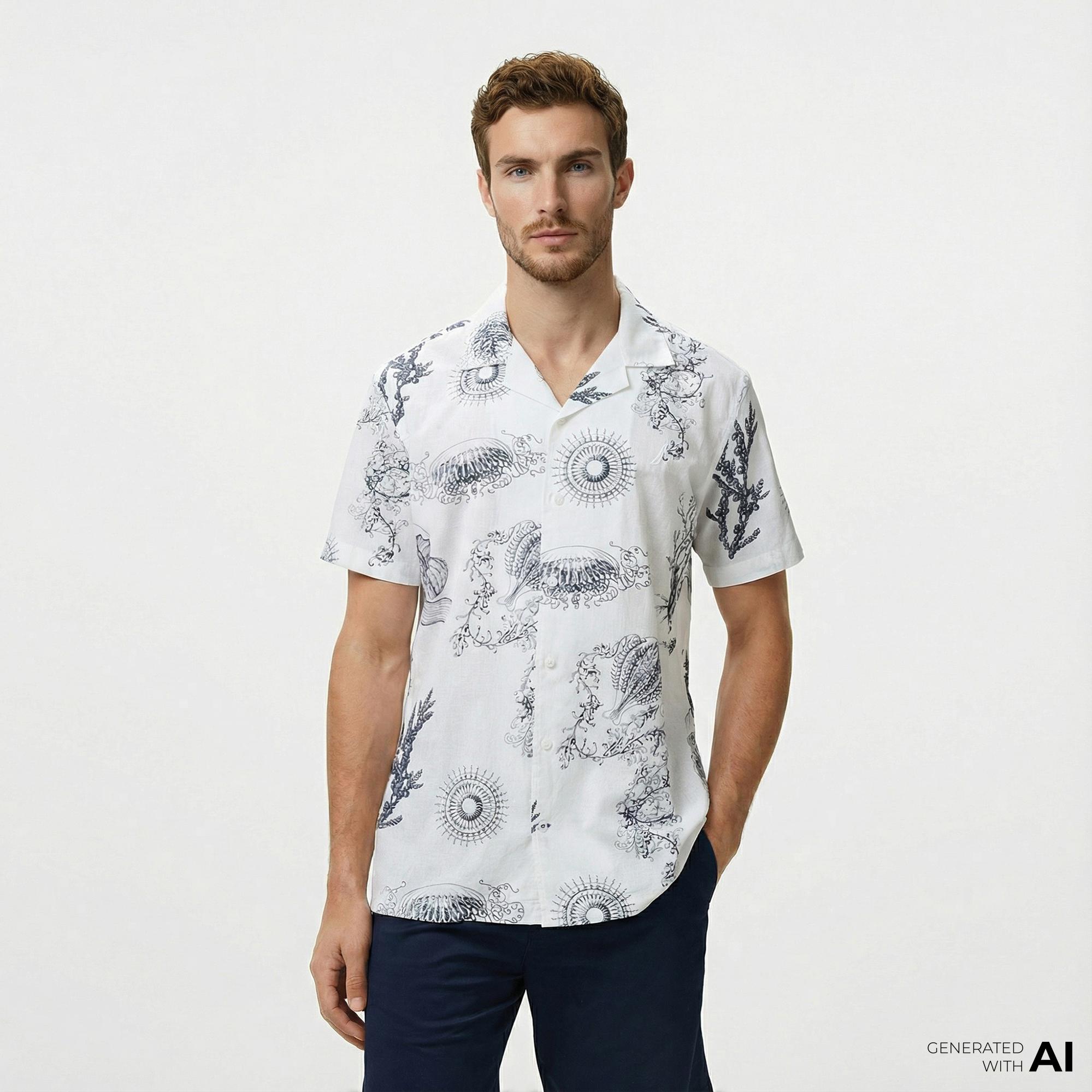 Nautica Erkek Beyaz Classic Fit Desenli Gömlek