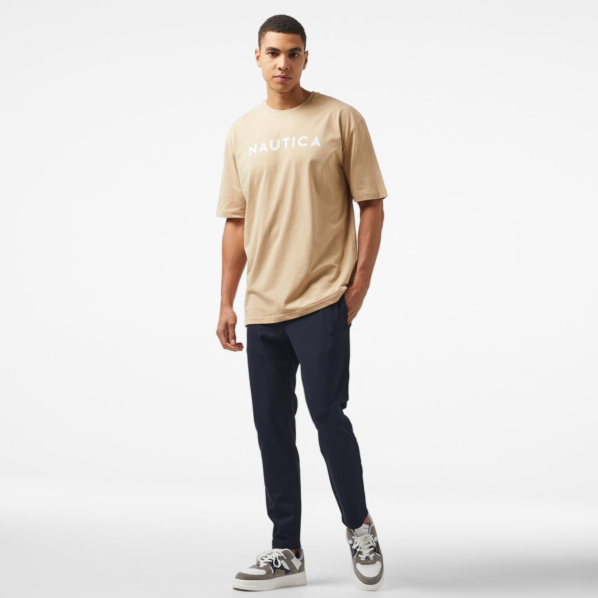 Nautica Erkek Bej Oversize Kısa Kollu T-Shirt