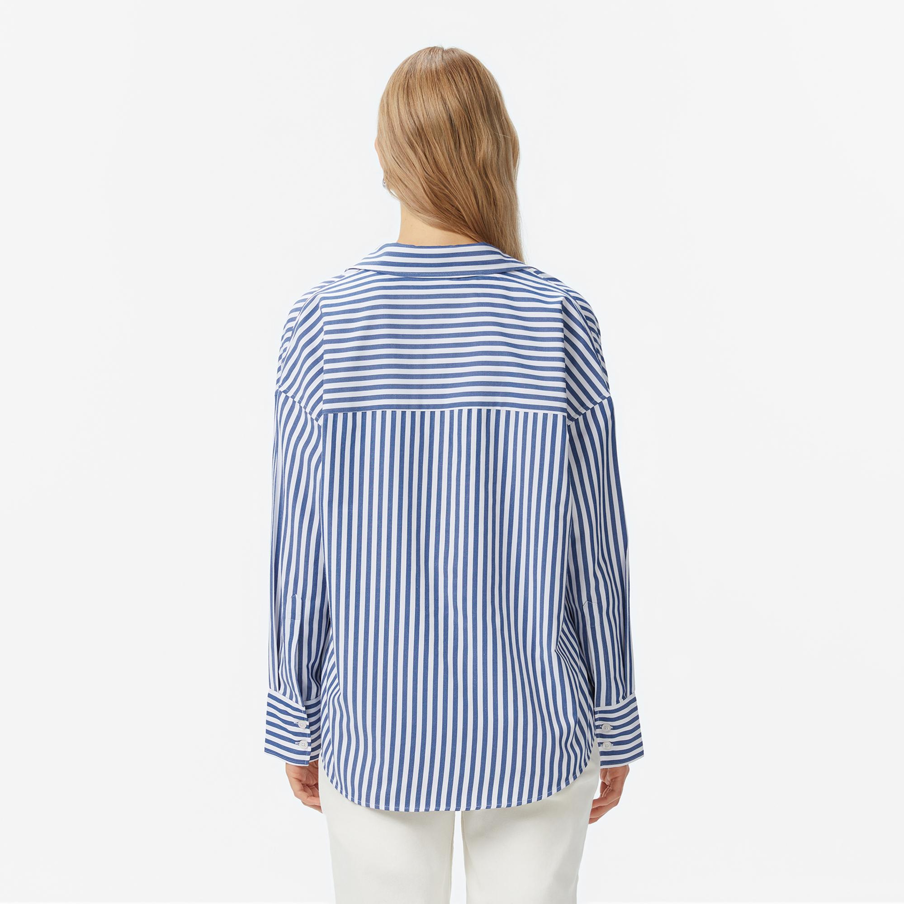 Nautica Kadın Mavi Oversize Çizgili Gömlek