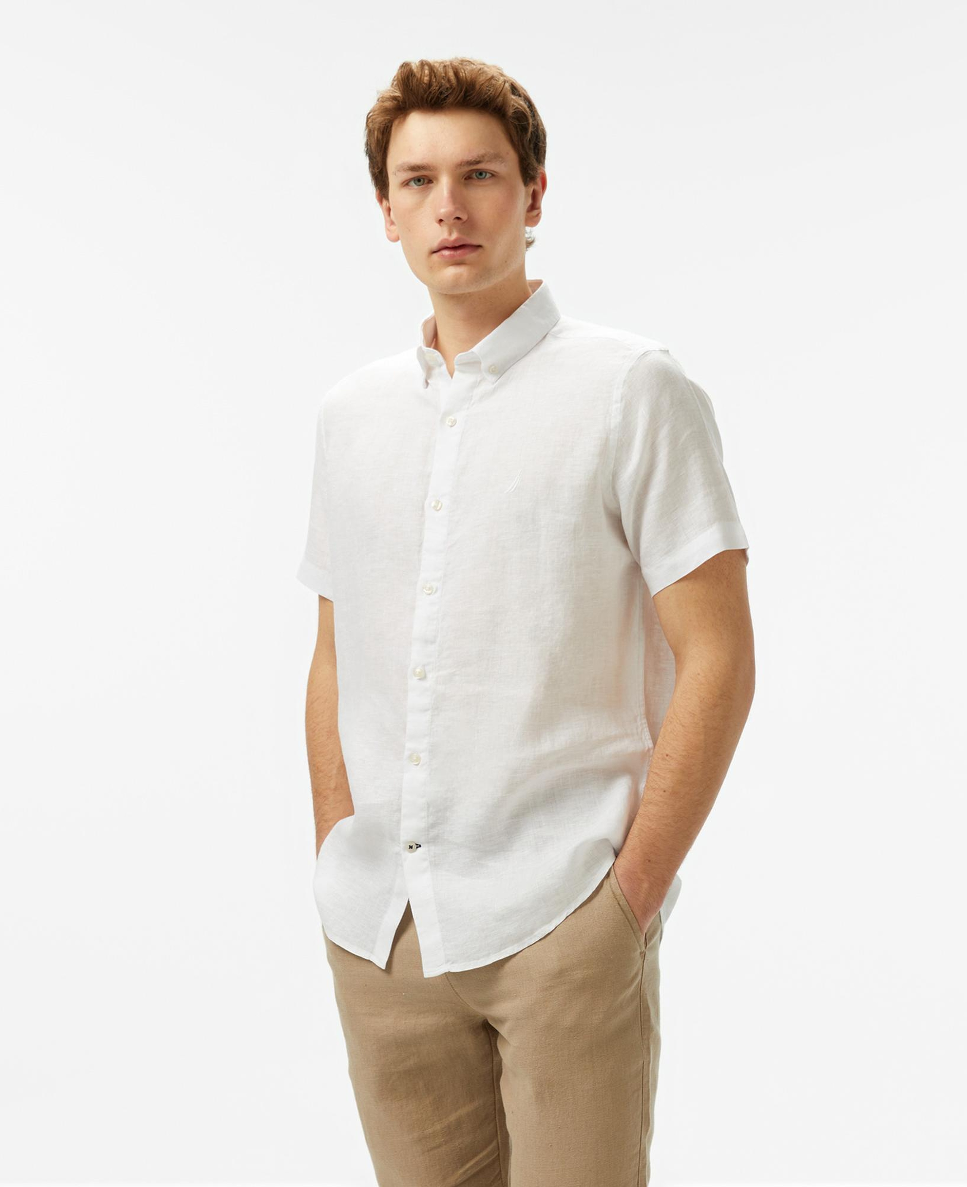 Nautica Erkek Beyaz Classic Fit Keten Gömlek