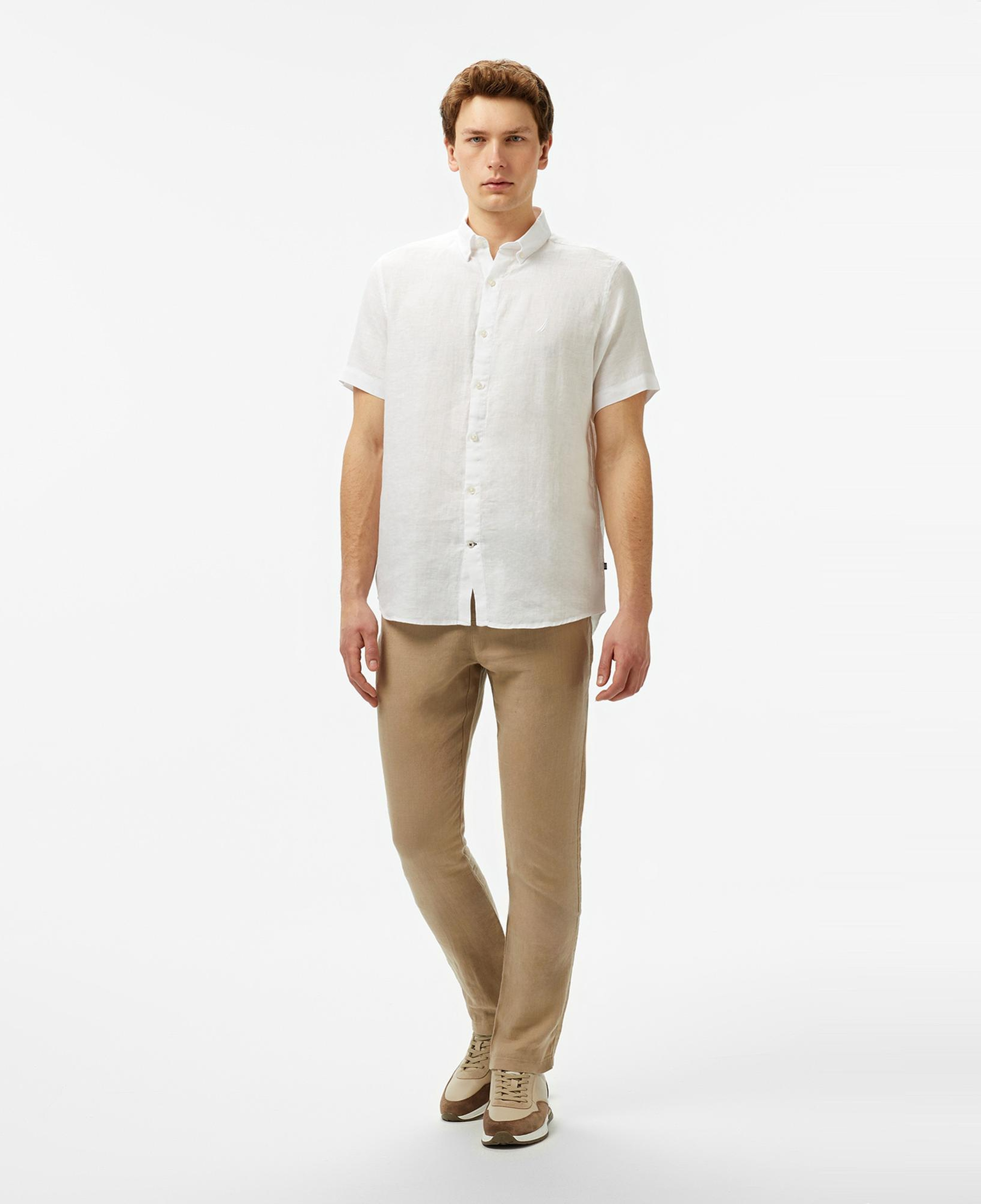 Nautica Erkek Beyaz Classic Fit Keten Gömlek