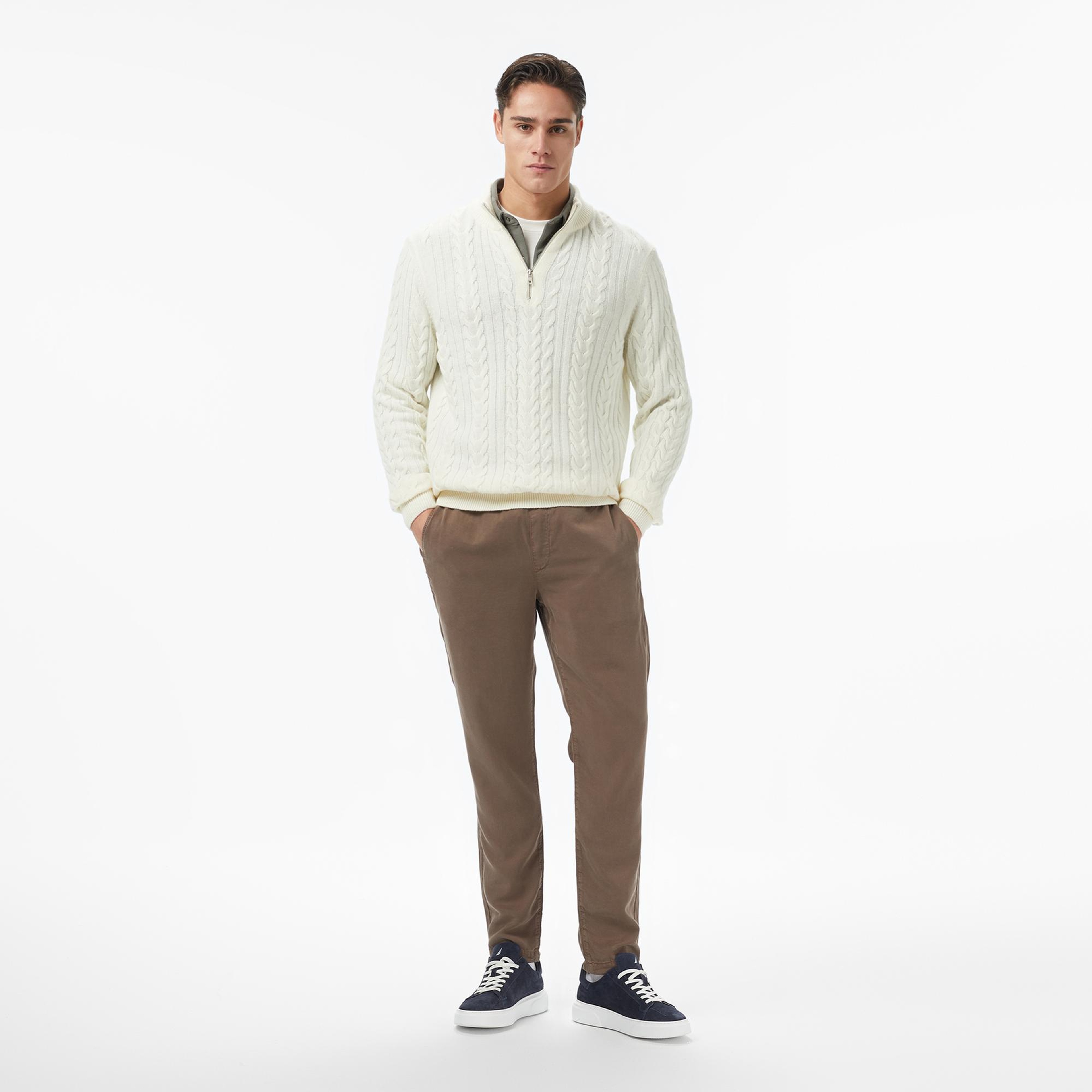 Nautica Erkek Krem Rengi Classic Fit Kazak
